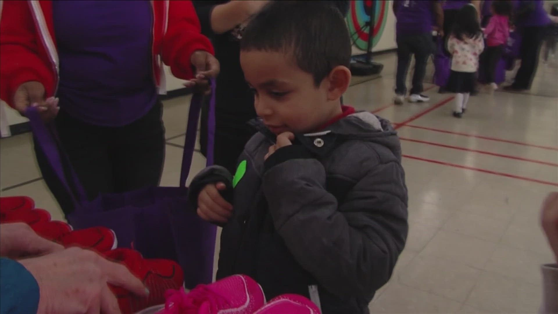The company and non-profit teamed up to provide new shoes to students at Treadwell Elementary Wednesday.