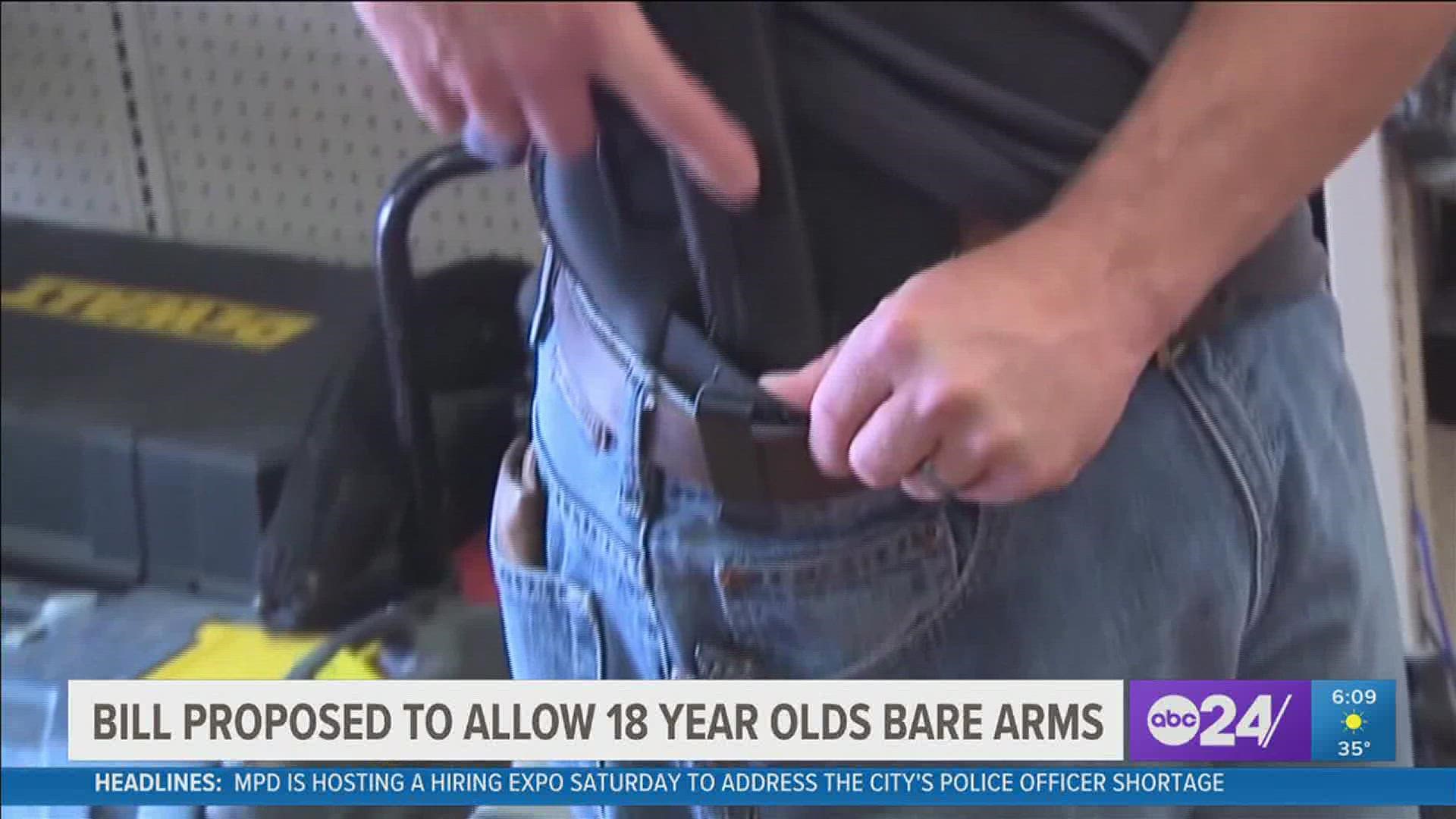 The bill would lower the age requirement to buy or carry a handgun in public from 21 to 18.