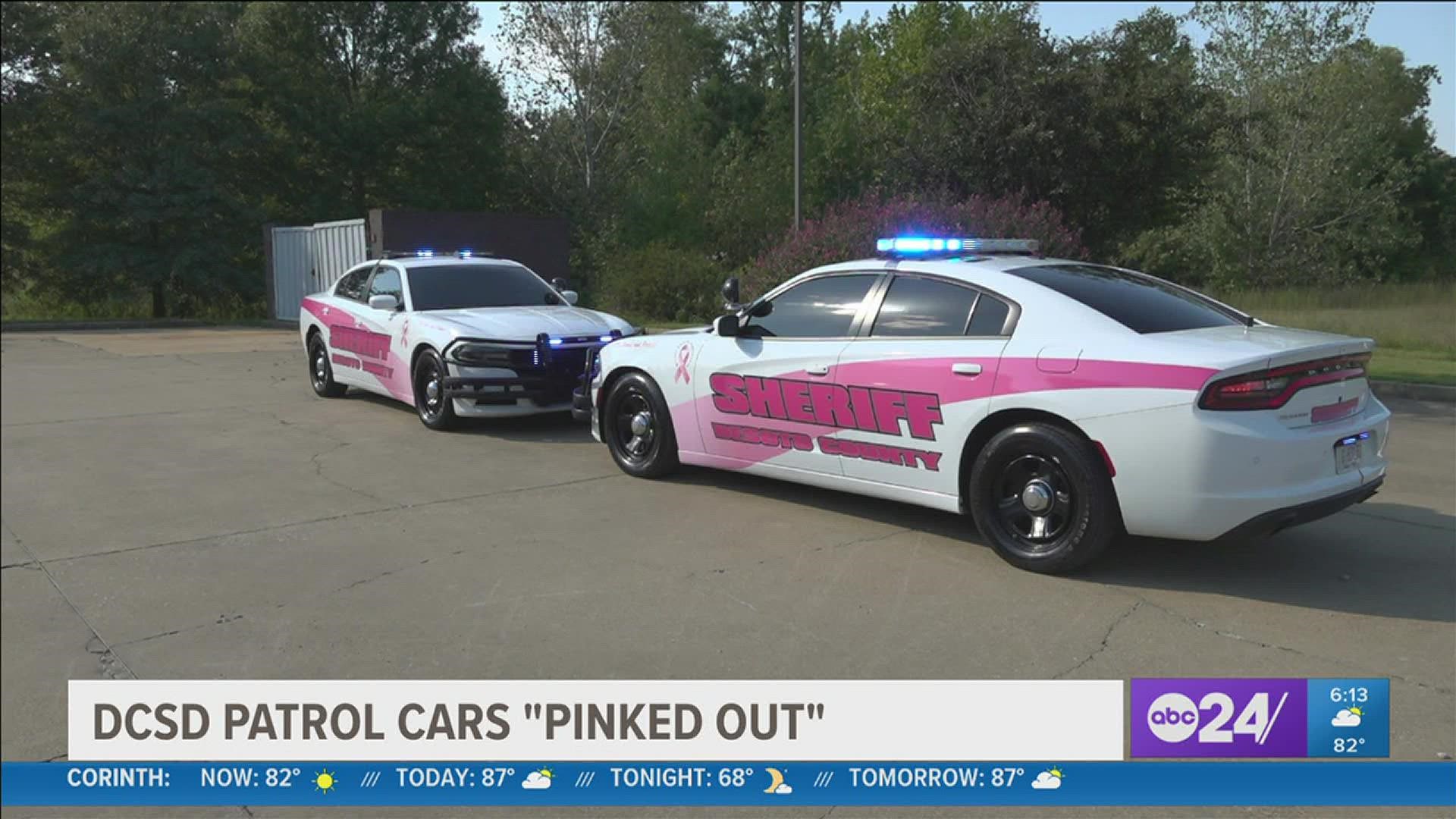 For Breast Cancer Awareness month, two patrol cars are painted pink for October.