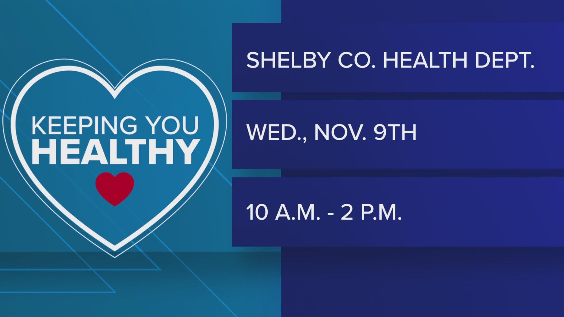 The vaccine will be offered on a walk-in basis between 10 a.m. and 2 p.m. at all Shelby County Health Departments on November 9.