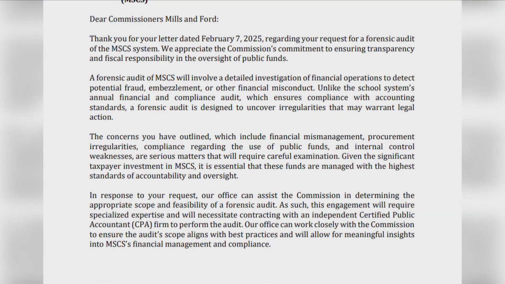 Tennessee Comptroller pens letter in support of MSCS forensic audit ...