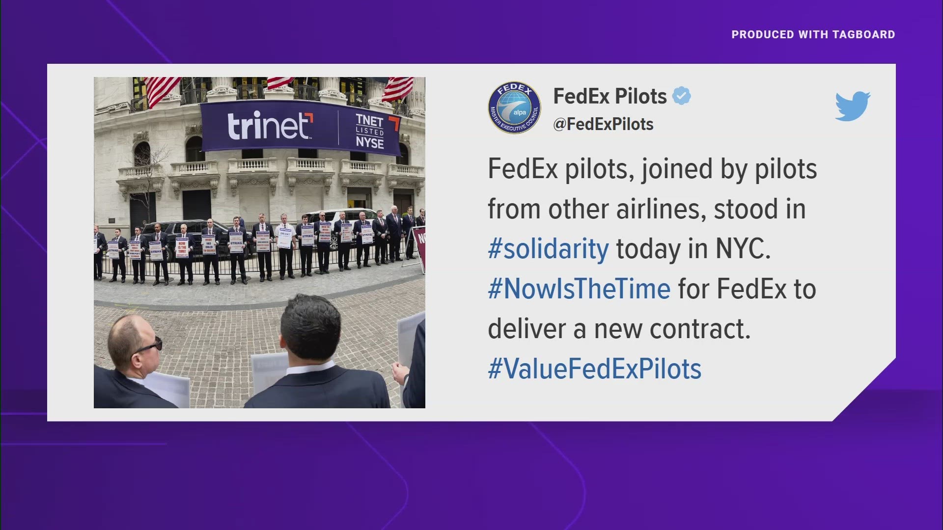 FedEx pilots hold informational picket on Wall Street