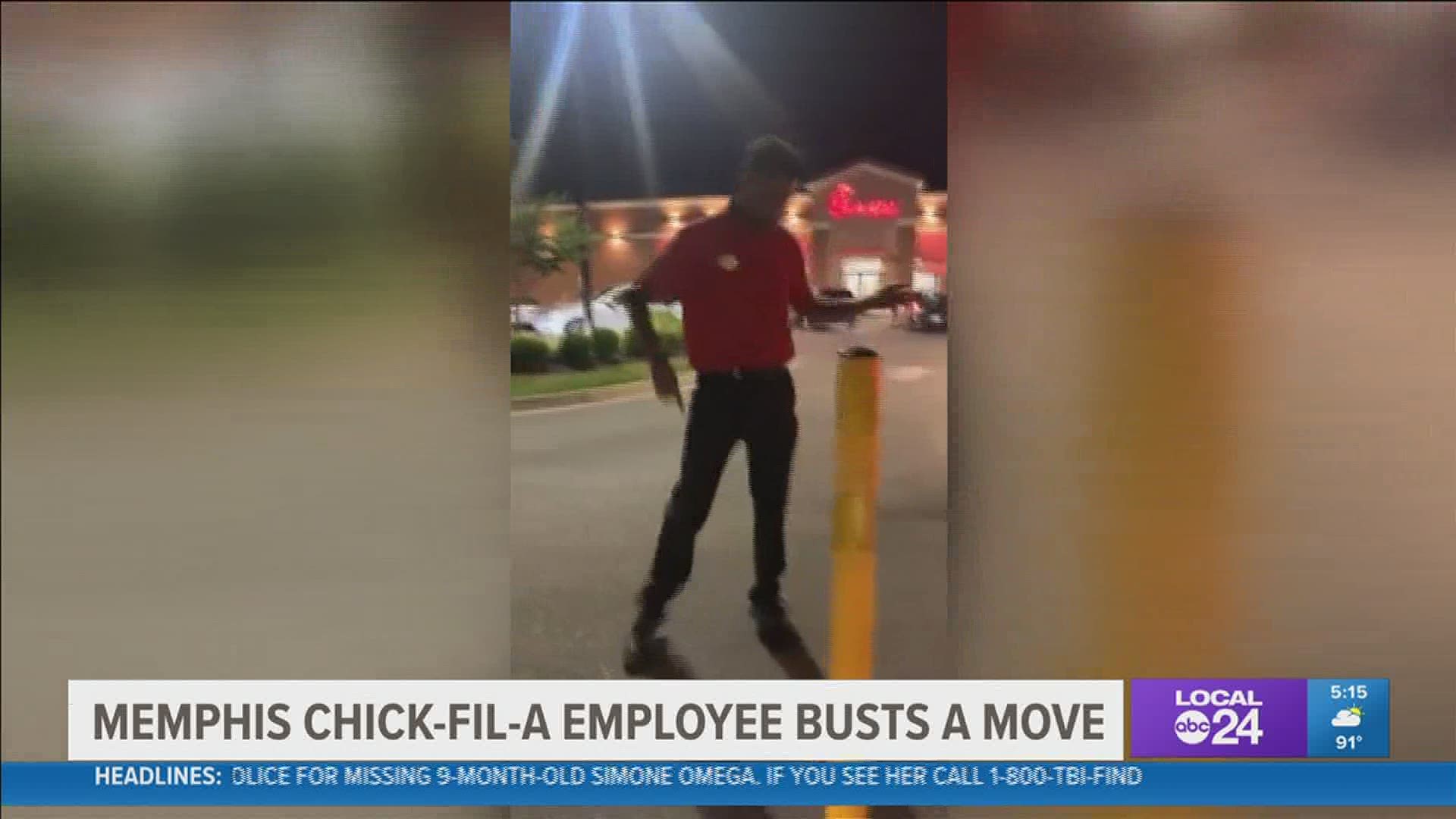 A video is going viral, showing off the sweet moves of one Chick-Fil-A employee, who looks like he is enjoying his work.