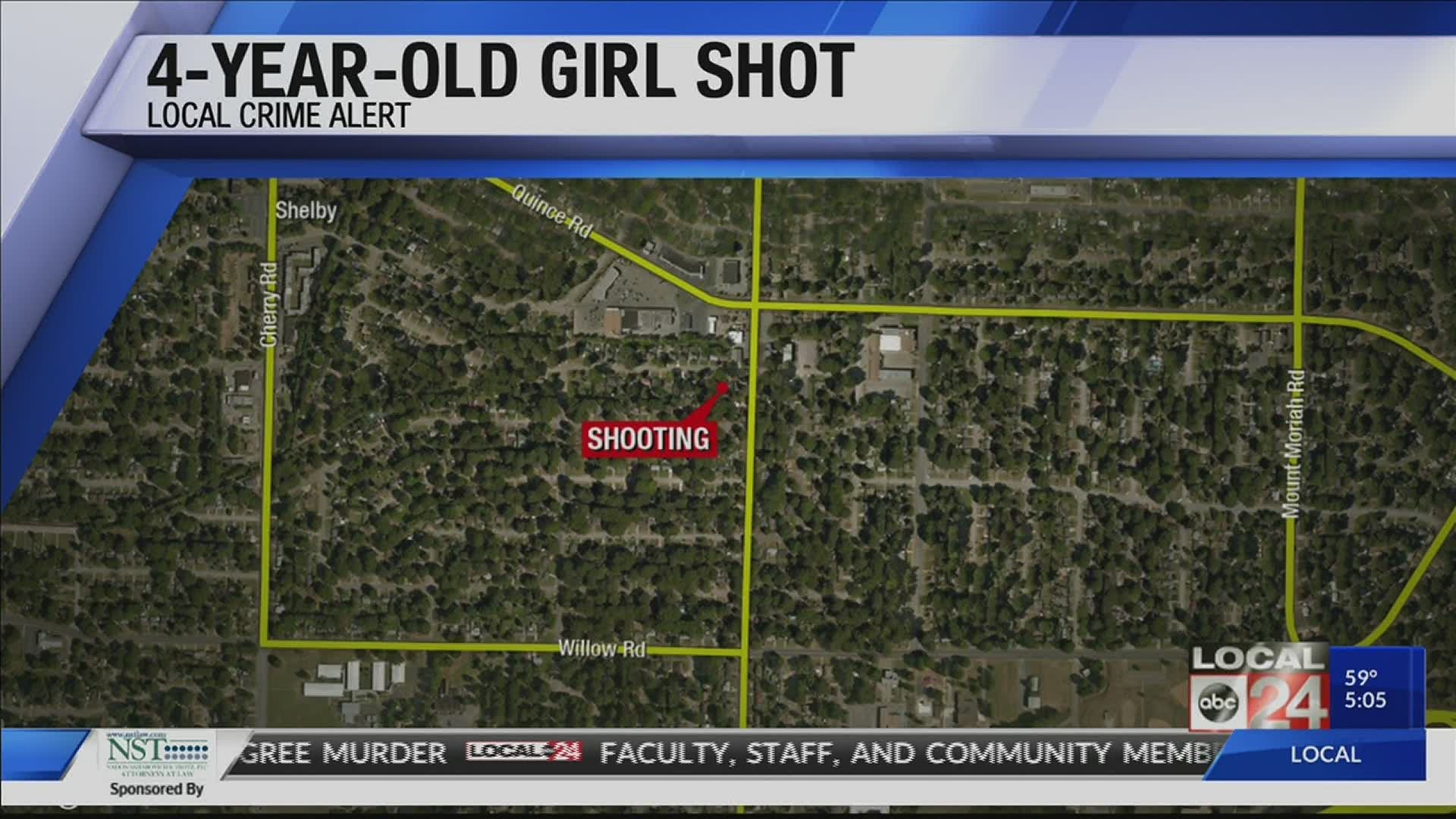 The girl's mother said they were asleep in a bedroom when shots were fired into their home.