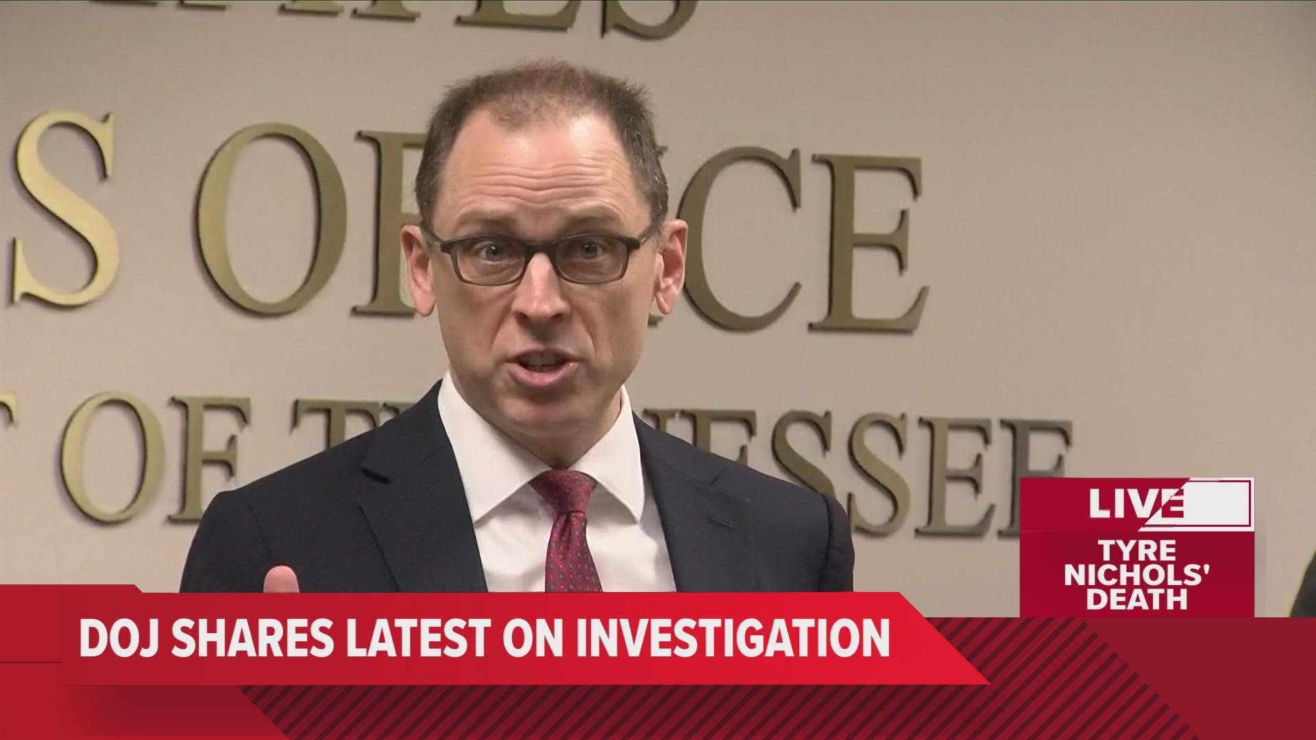 U.S. Attorney Kevin Ritz spoke with the media about the federal investigation into Tyre Nichols' death at the hands of Memphis Police.