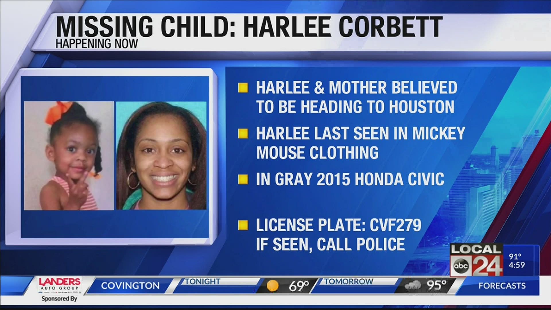 City Watch Alert issued for missing child, possibly headed toward Texas.