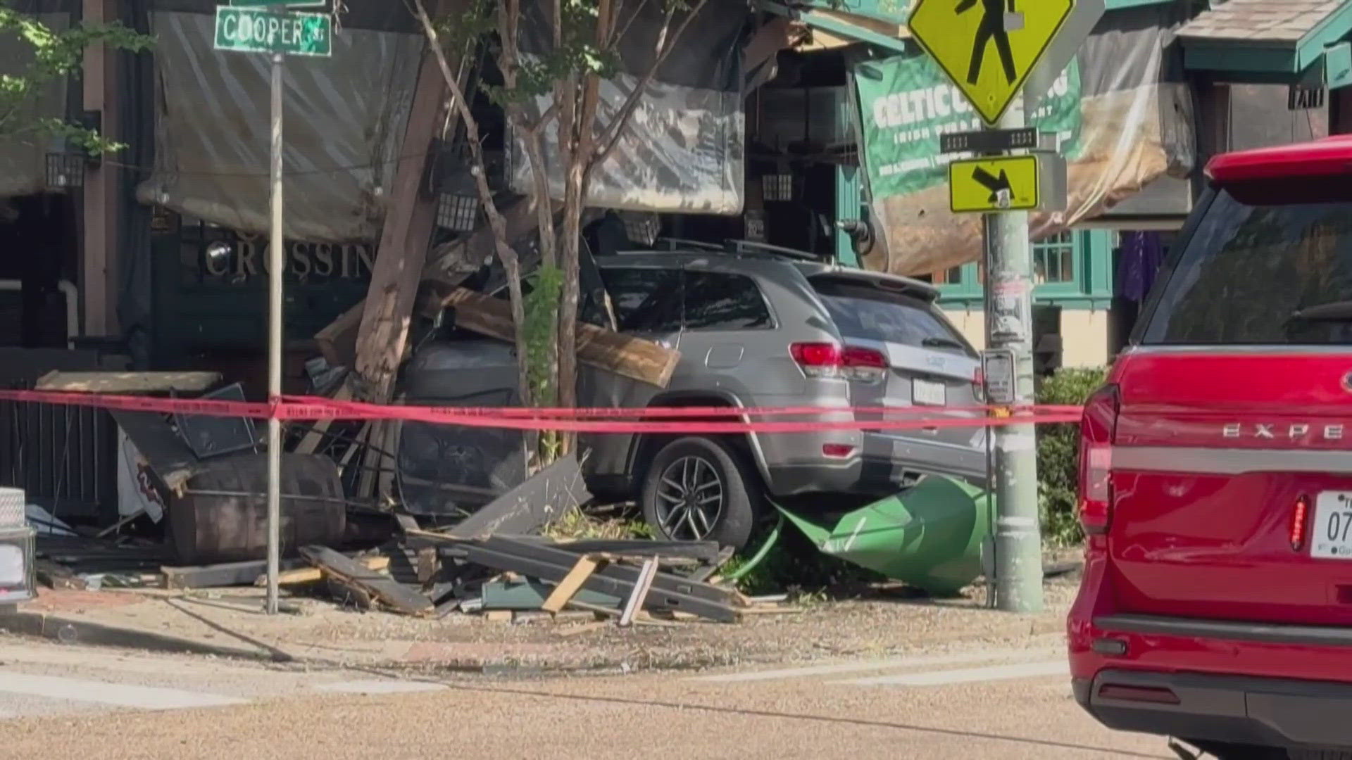 A person was injured after crashing their car into Celtic Crossing.