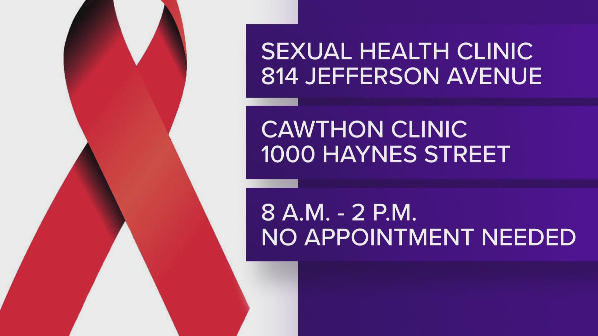 Neither the sexual health clinic on Jefferson Avenue and the Cawthon Clinic on Haynes Street require appointments on June 27.