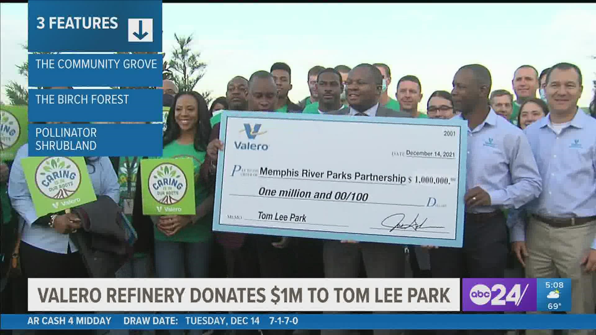 Valero is investing $1 million into the renovations of Tom Lee Park to support buying and planting 1,000 trees in the new space.