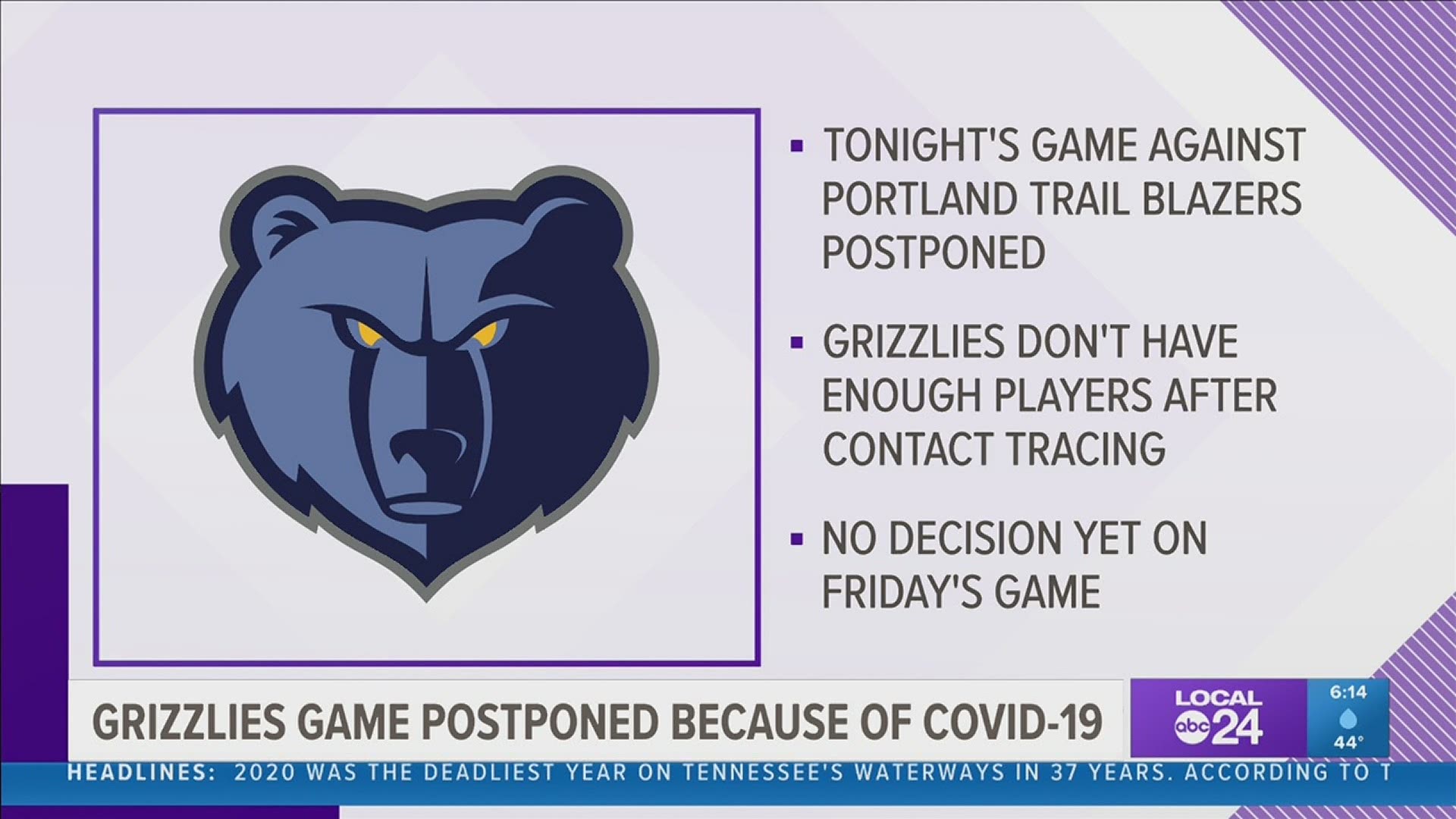 The NBA said the Grizzlies will not have the league-required eight players available to proceed.