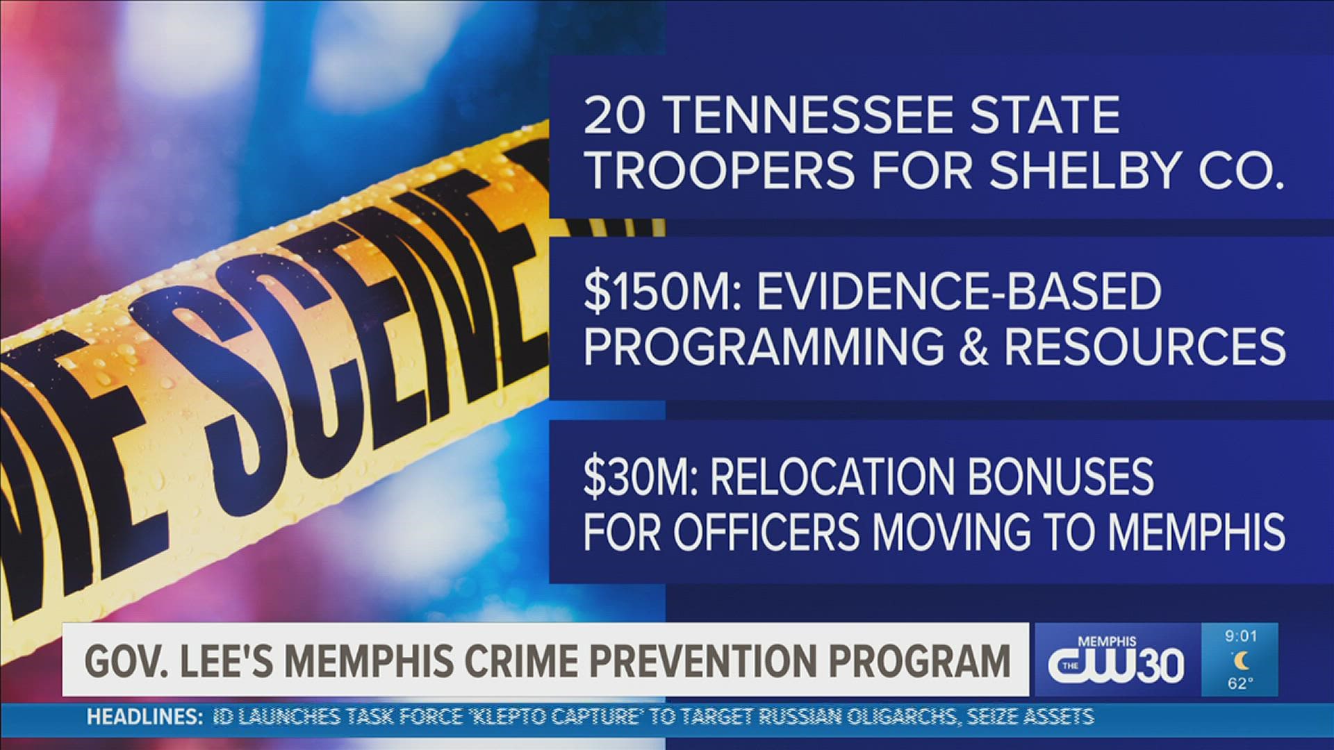 The Tennessee governor announced his proposed state budget Wednesday, including the addition of 20 state troopers in Shelby County.