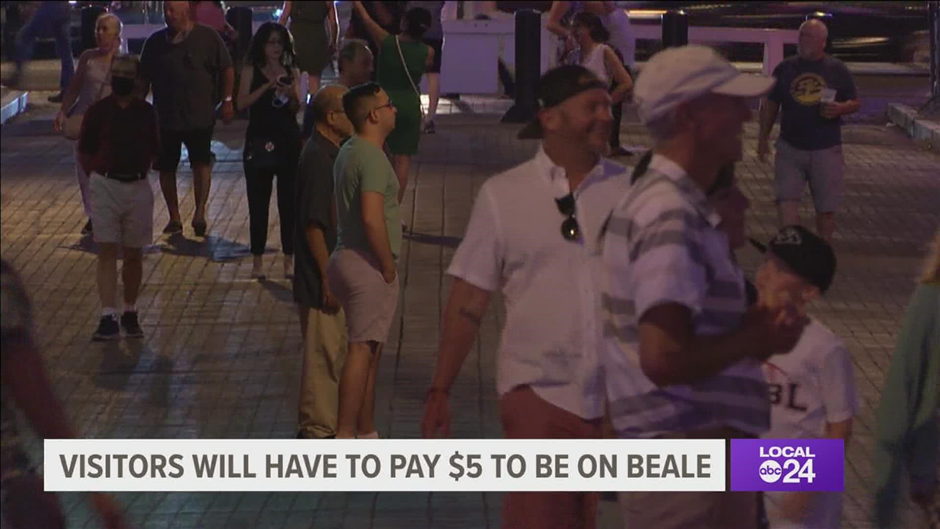 The Downtown Memphis Commission announced visitors will have to pay $5 to get on Beale Street after 10 p.m. on Friday and Saturdays.