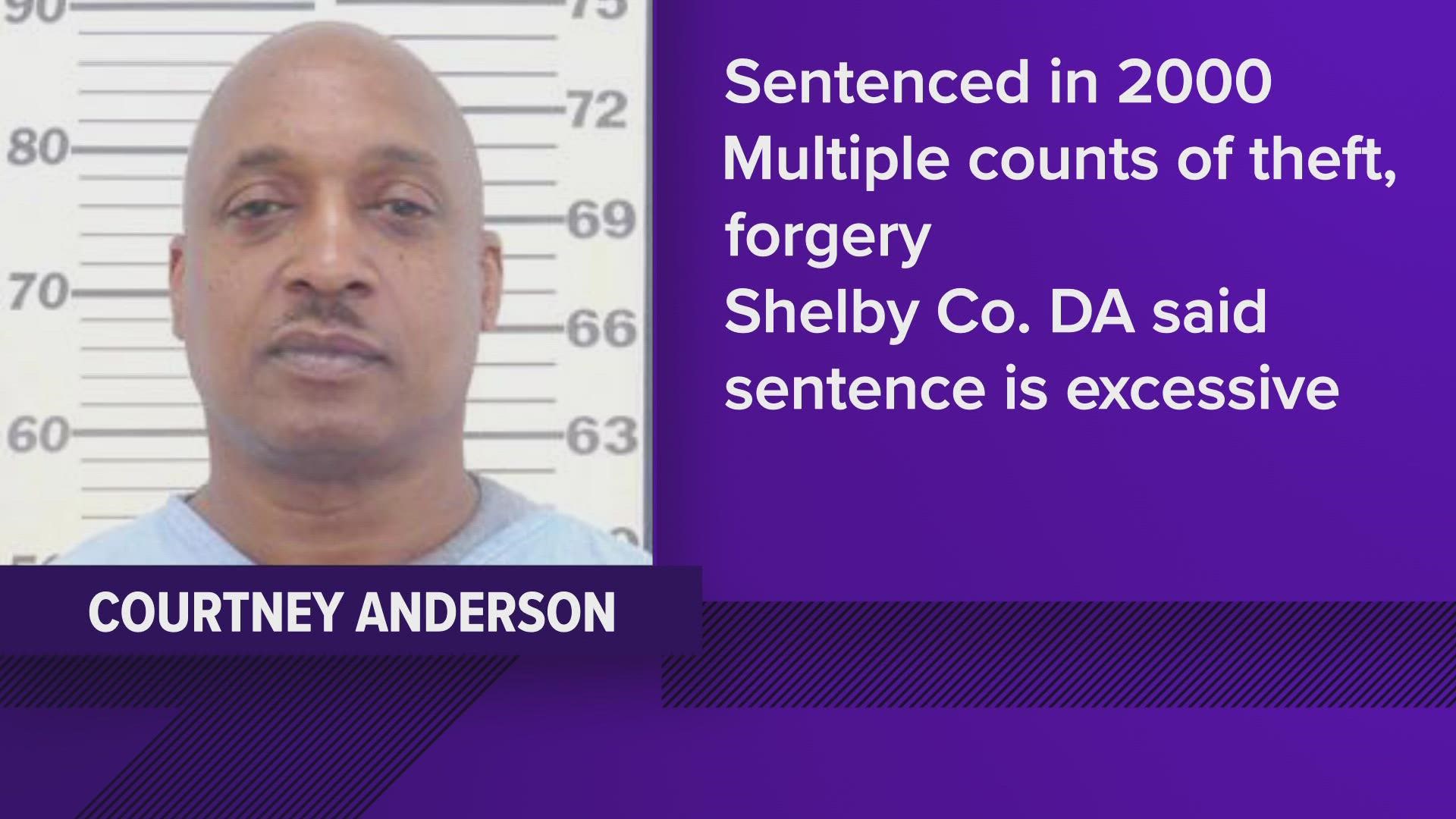 Courtney Anderson was sentenced to 162 years in jail in 2000 for nonviolent theft and forgery charges. Tuesday, a Shelby County judge reduced it to time served.