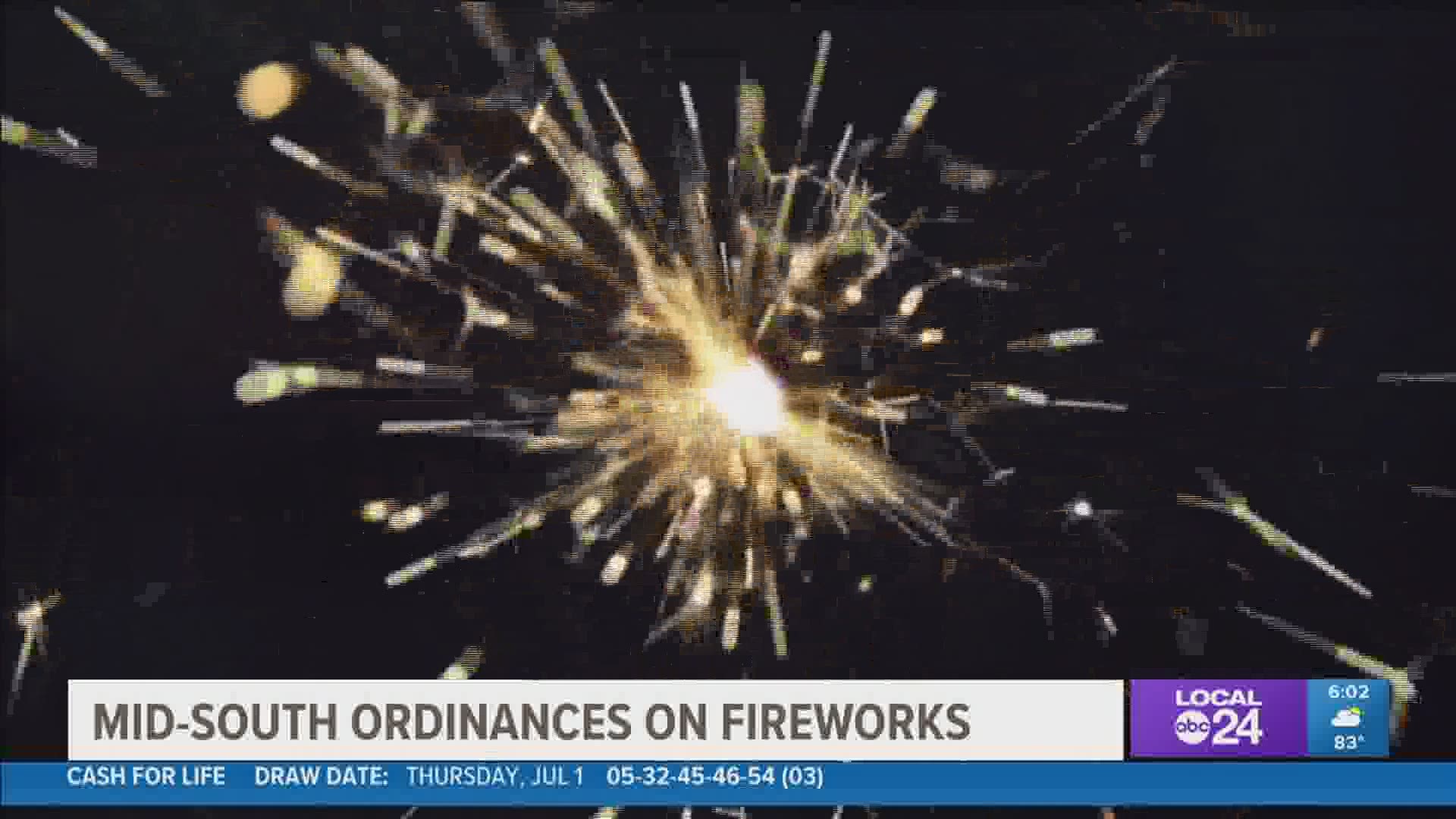 Cities and towns can create their own fireworks ordinances. Here are the ordinances in Shelby County, West Memphis, and parts of Mississippi.