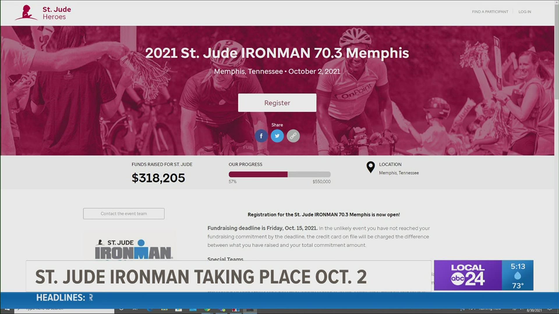 IRONMAN 70.3 Memphis, which takes place October 2 at Shelby Farms Park, includes a 1.2 mile swim, 56 mile bike ride, and 13.1 mile run.