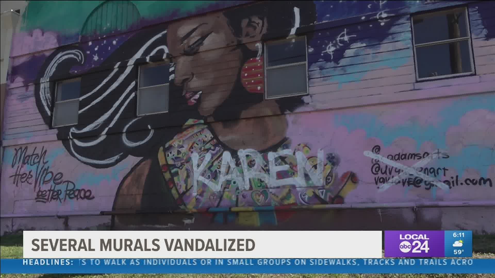 "Karen" was spray painted on the murals at Front and Second Streets.