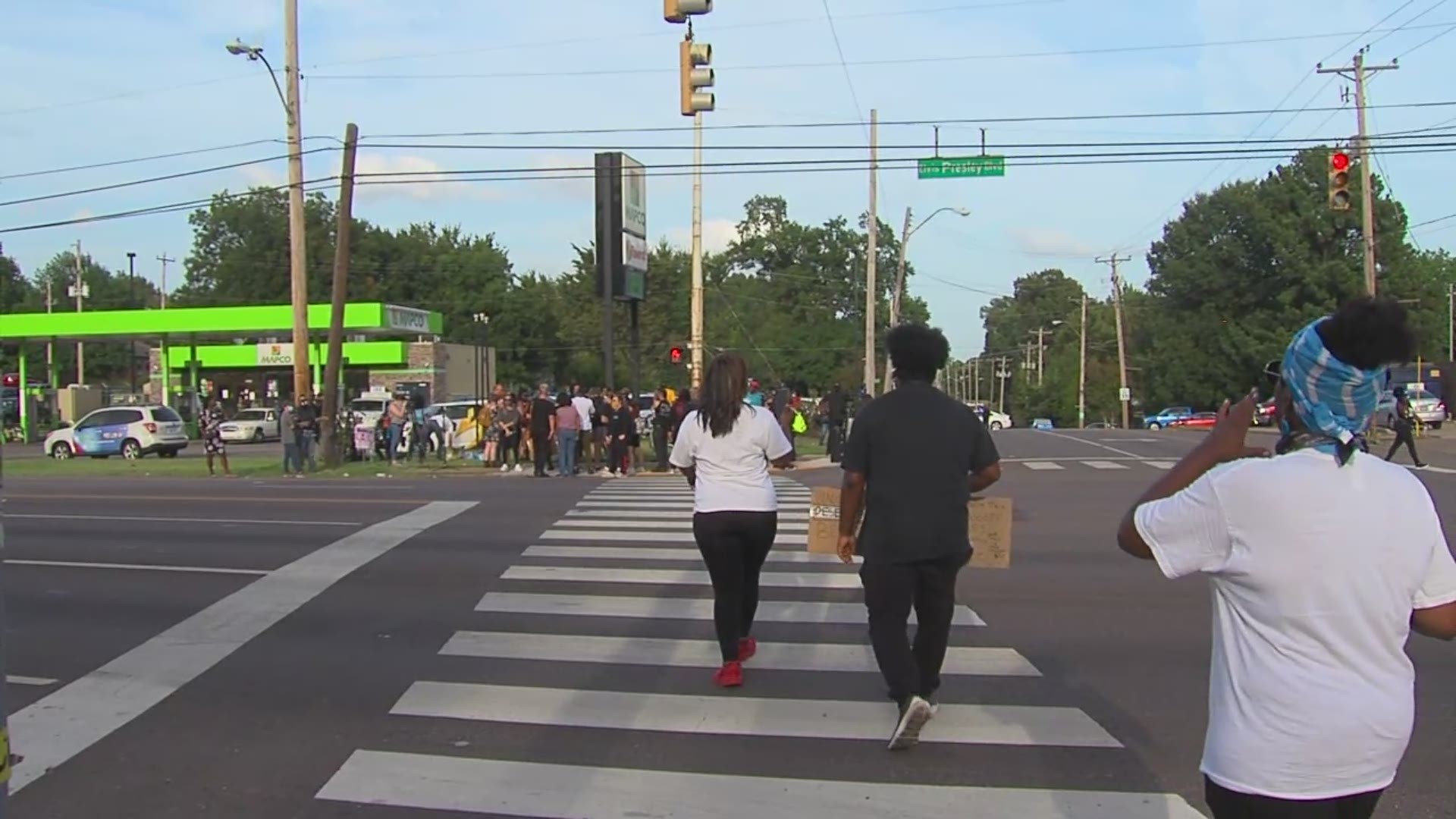 Demonstration held at the MAPCO gas station where the officer-involved shooting took place Tuesday.