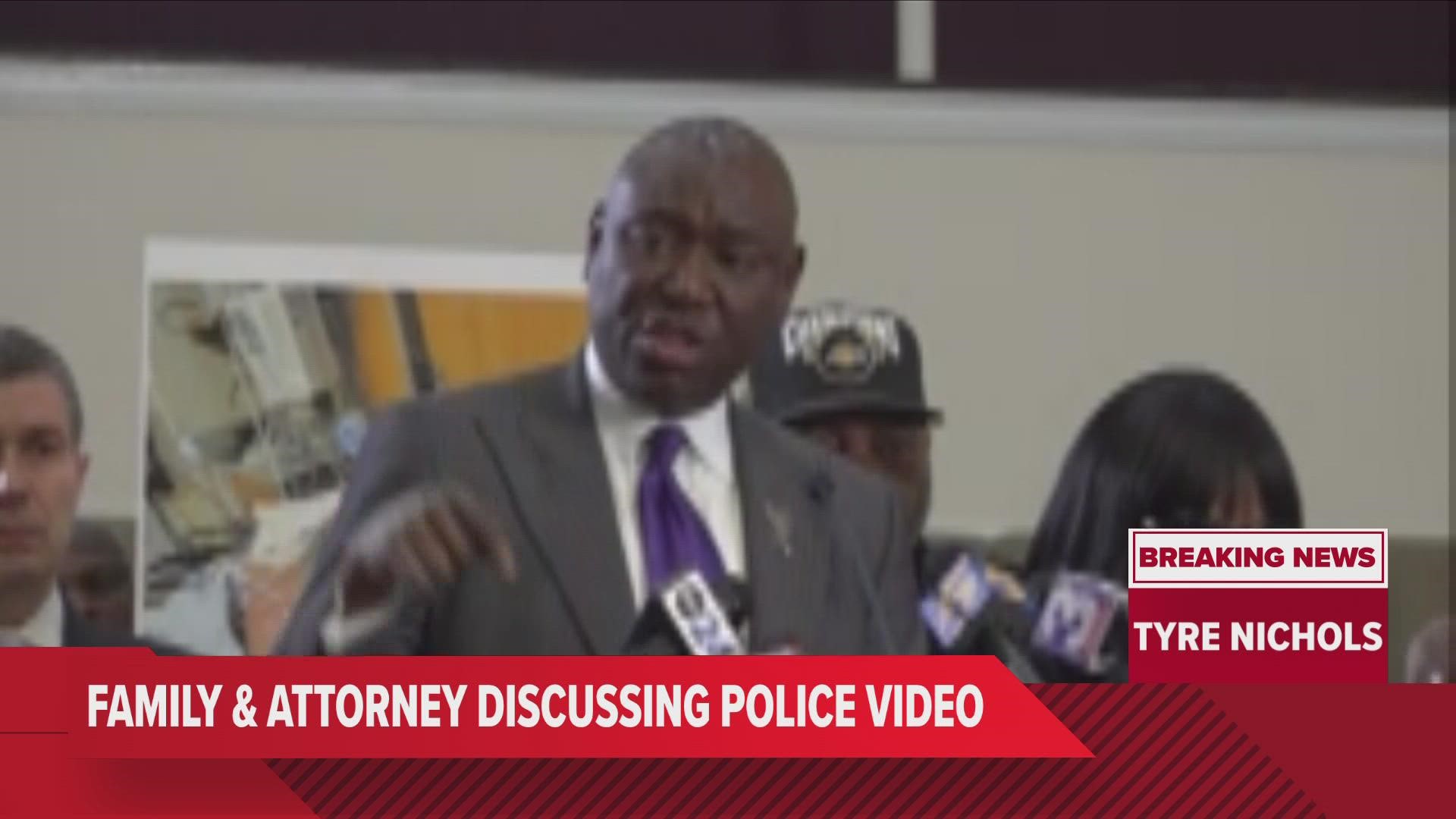 Attorney Ben Crump speaks with the media after Tyre Nichols' family views video from the arrest by Memphis Police which led to his death.