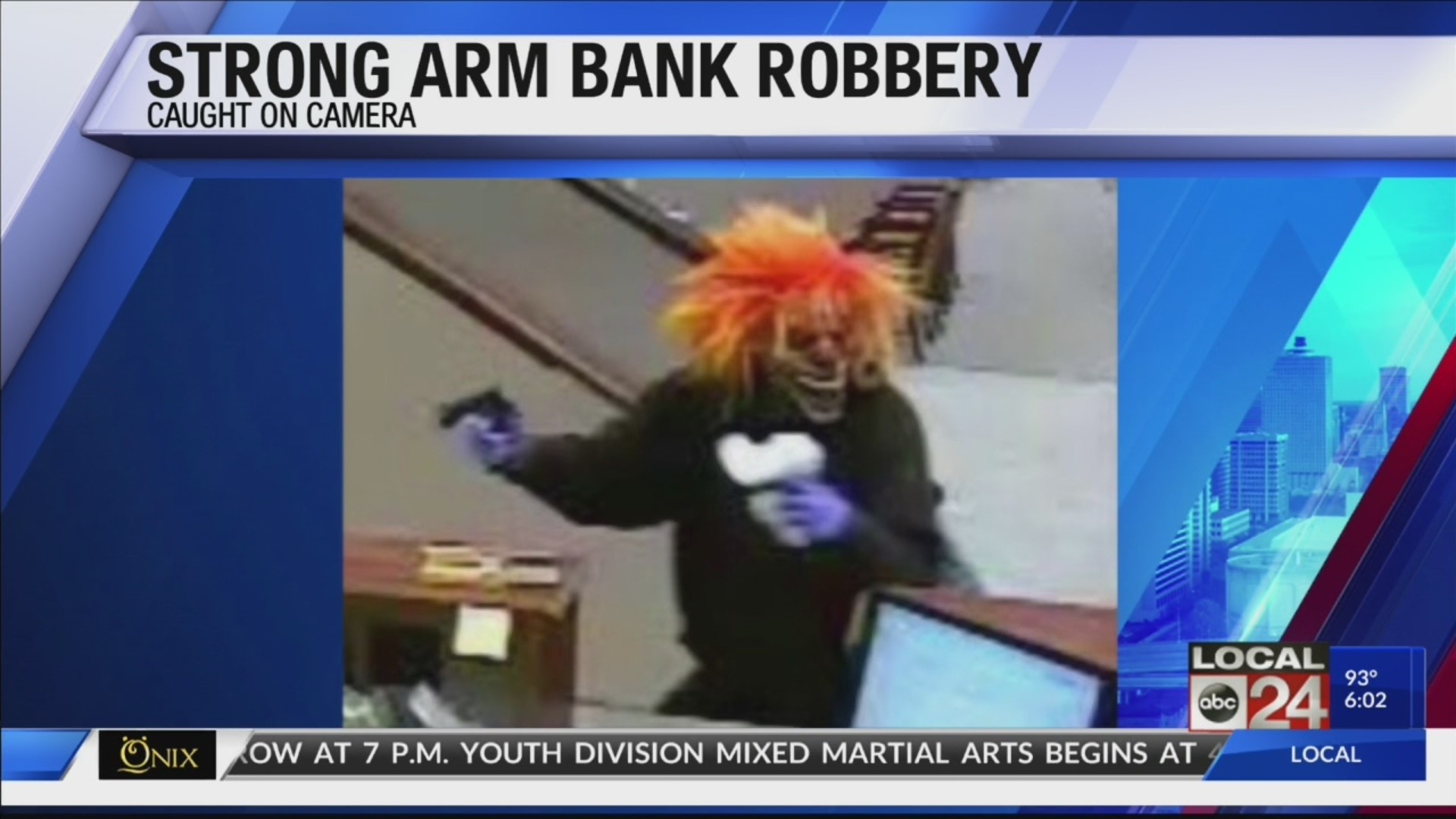 Bank robber wears scary clown mask