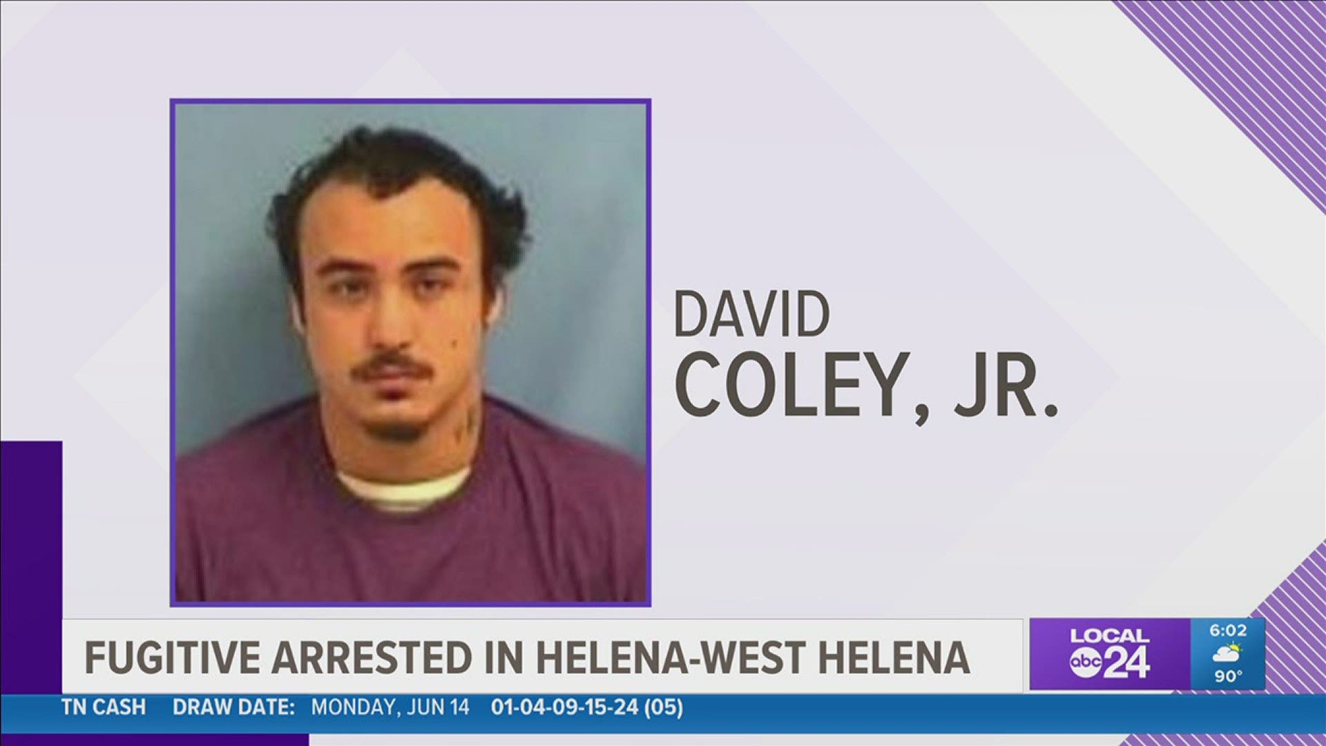David Coley, Jr. of Helena-West Helena, was arrested without incident about 10:45 p.m. June 15th.