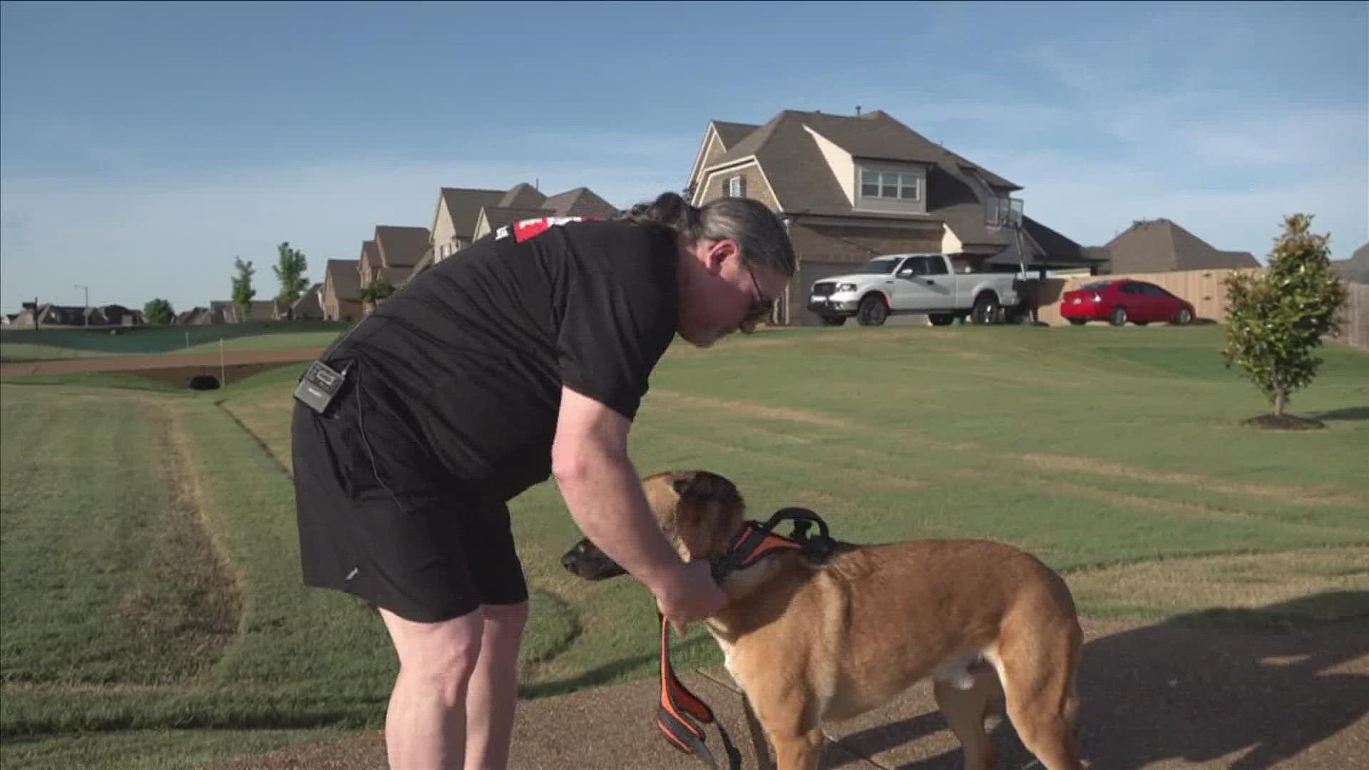 Mark Gillim and his dog Draco are walking 100 miles during the month of May to raise awareness to the issue of veteran suicide.