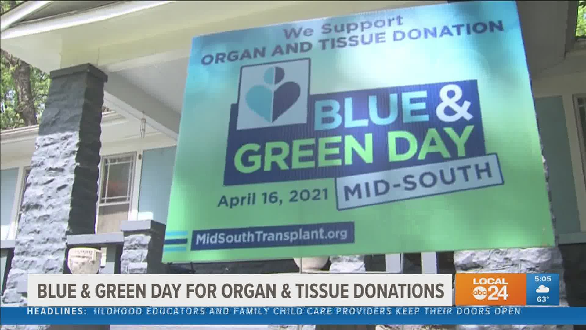 The Mid-South Transplant Foundation says many Mid-South landmarks & businesses will shine blue & green lights April 16th.