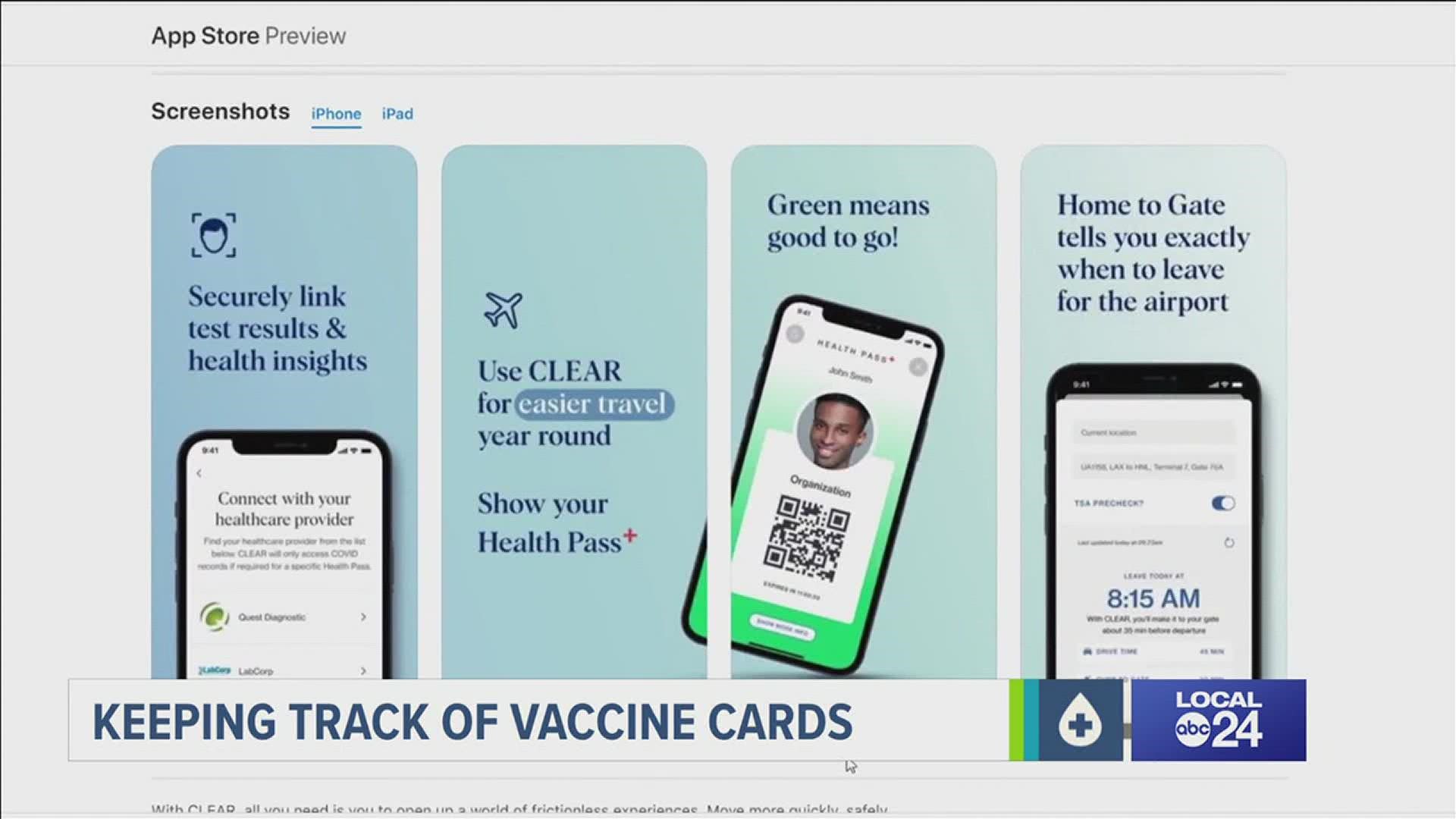 Pharmacy health wallet apps provide a safe stash for your card, while security app CLEAR offers an easy 3 step process in uploading your vaccination card.