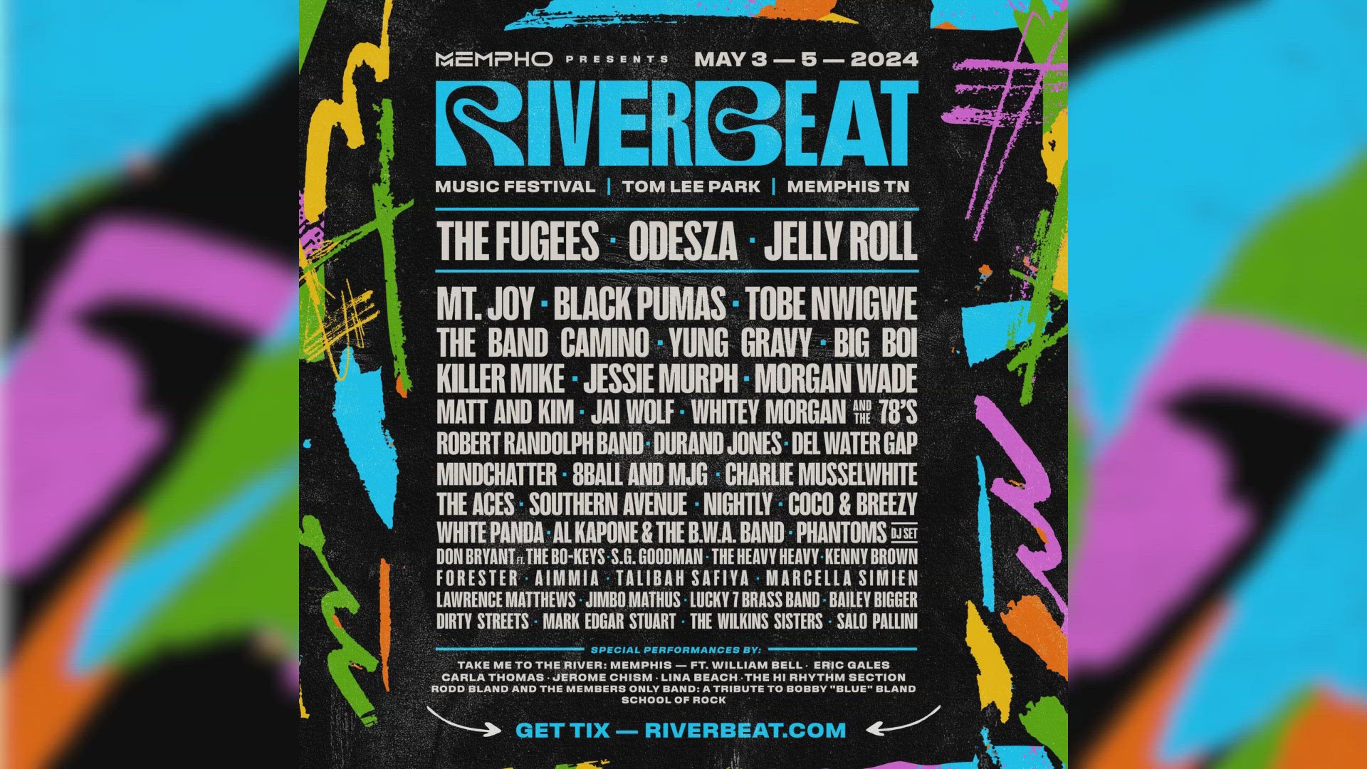 The RiverBeat Music festival will take place May 3-5, 2024. The full 2024 lineup includes The Fugees, Odeza, Jelly Roll and more.