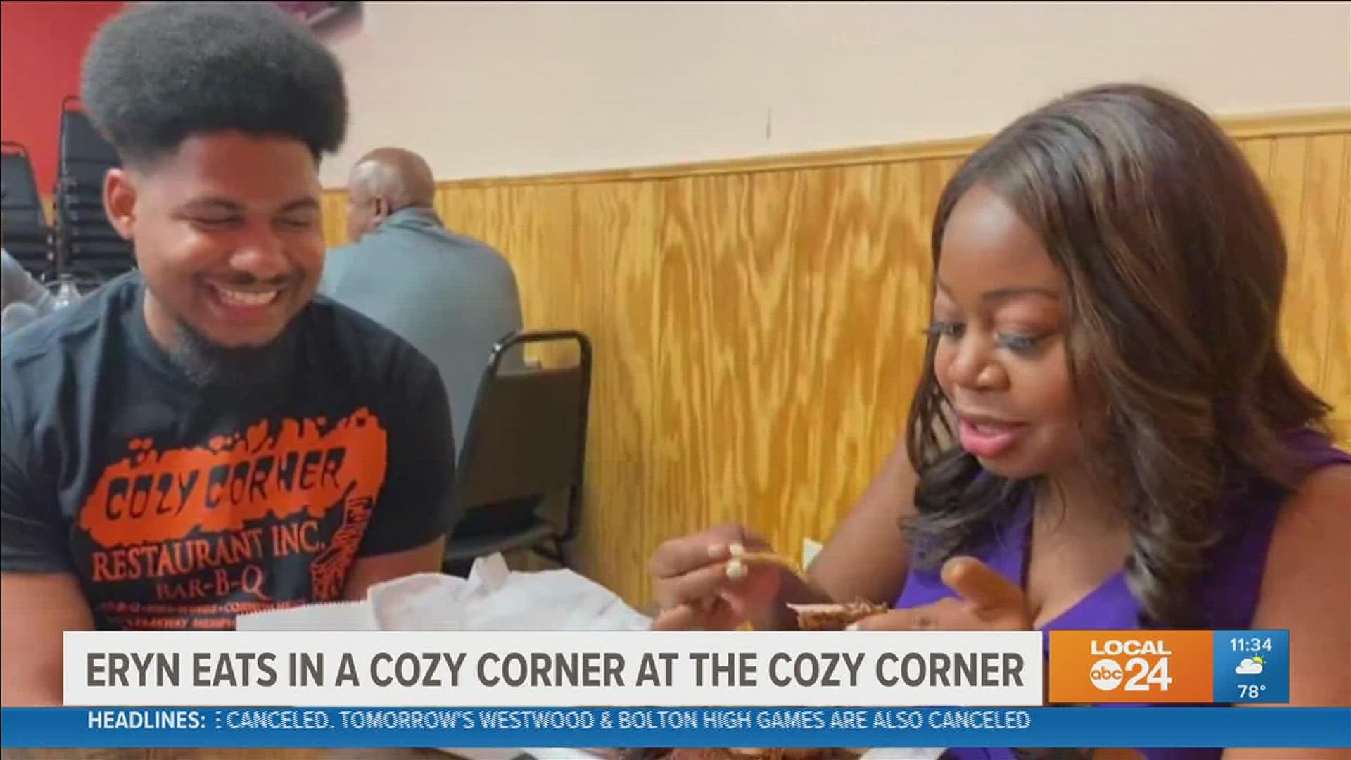 Anchor Eryn Rogers enjoys the Cozy Corners number one selling dish.