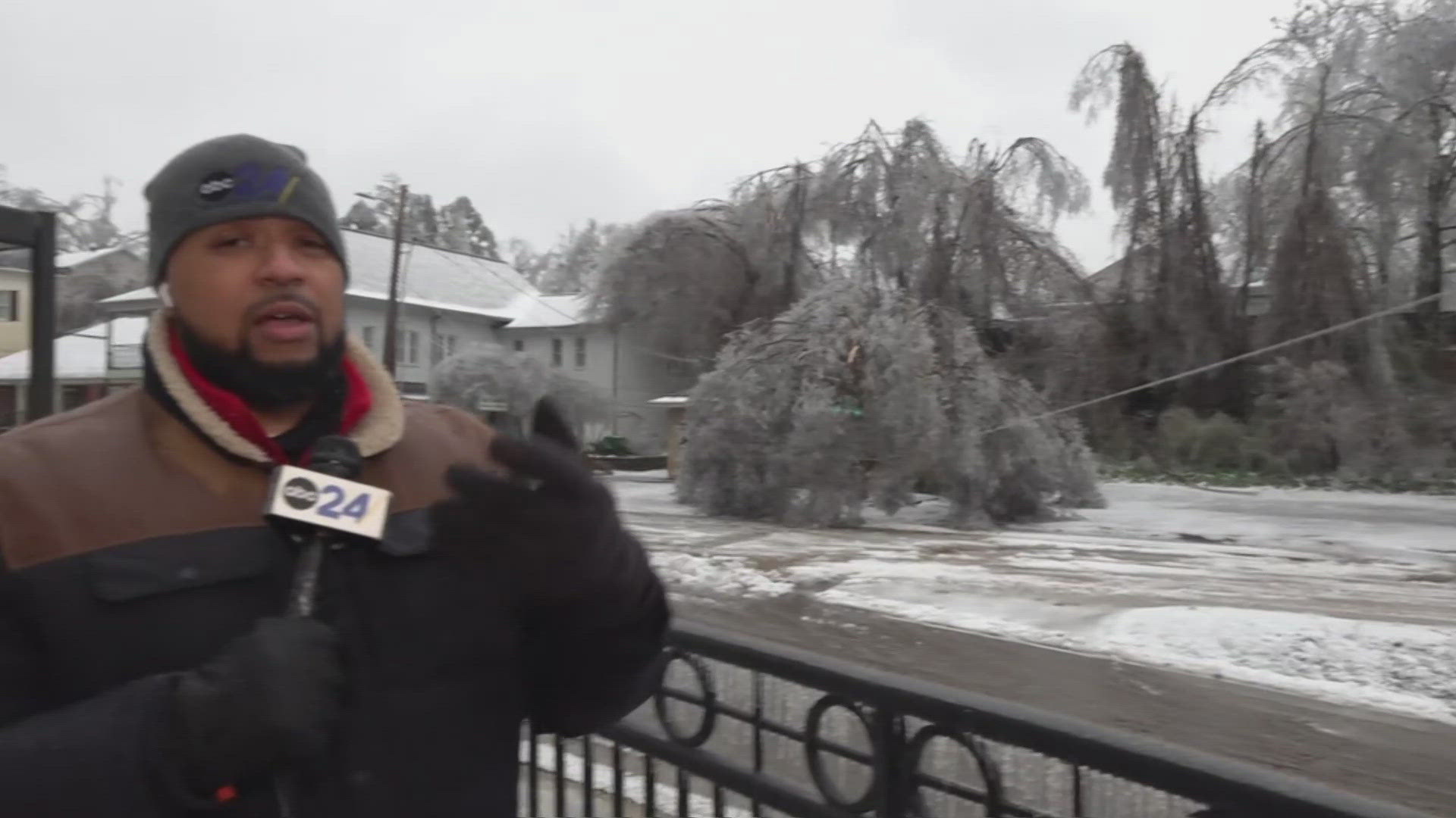 Dangerous ice conditions impacting roads and powerlines in