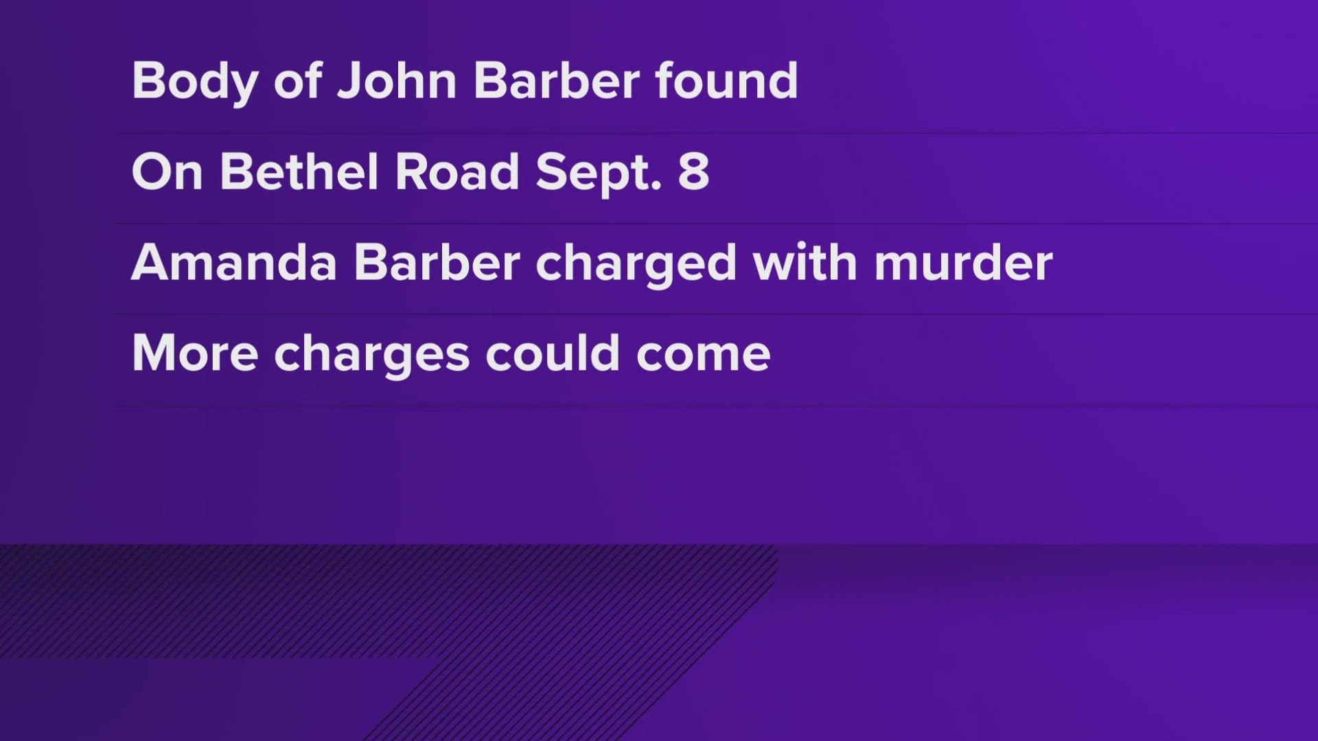 Olive Branch Police said Ashley Bailey Barber, 34, of Saulsberry, Tennessee, is charged with the murder of John Barber, 50, in Hardeman County, TN.