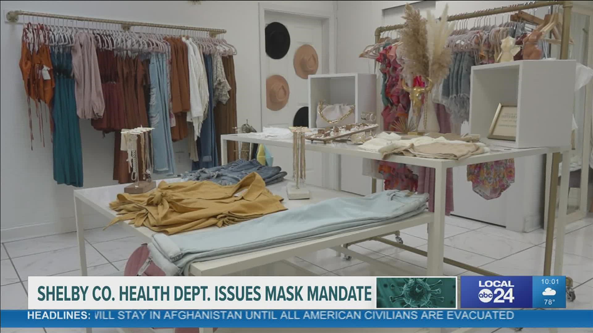 The Shelby County Health Department issued a health order requiring all businesses enforce masks inside.