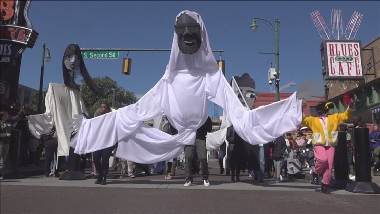 Jeghetto and the 'Superheroes Puppet Parade' marched down Beale Street
