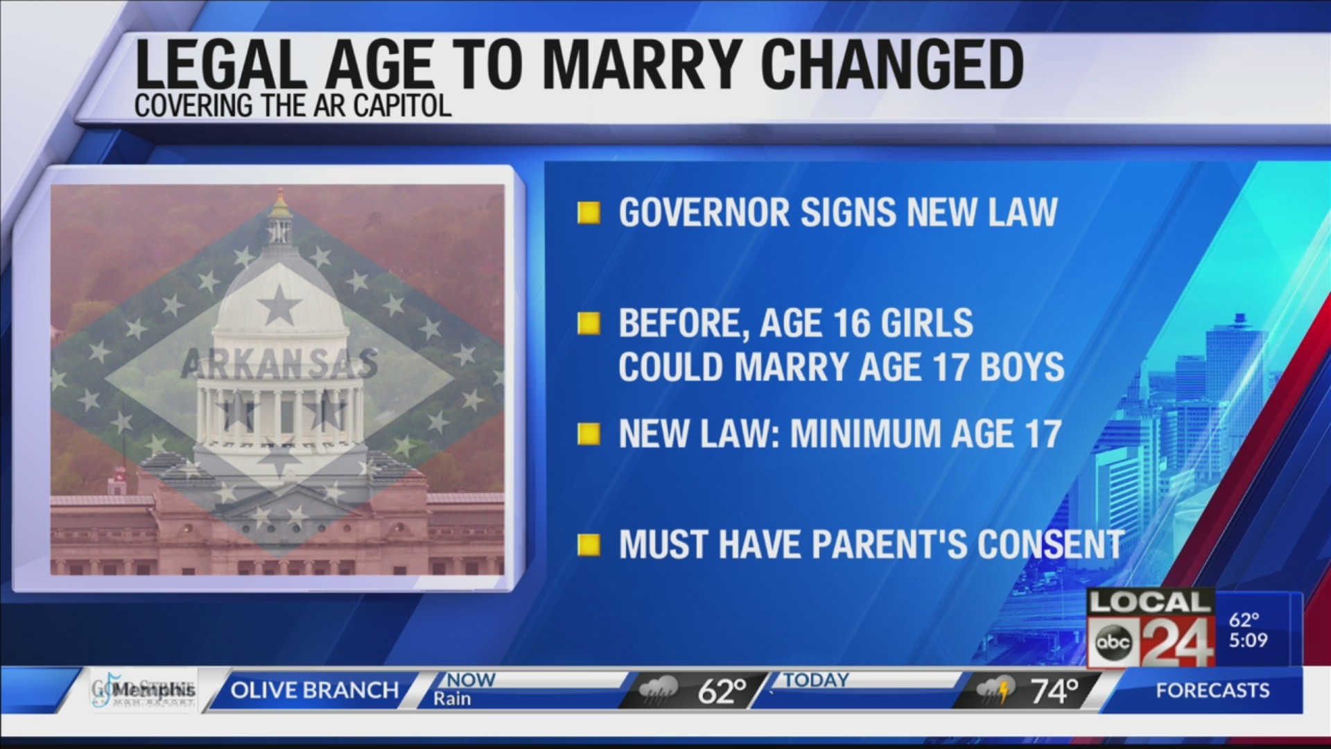 New Arkansas law changes marriage age