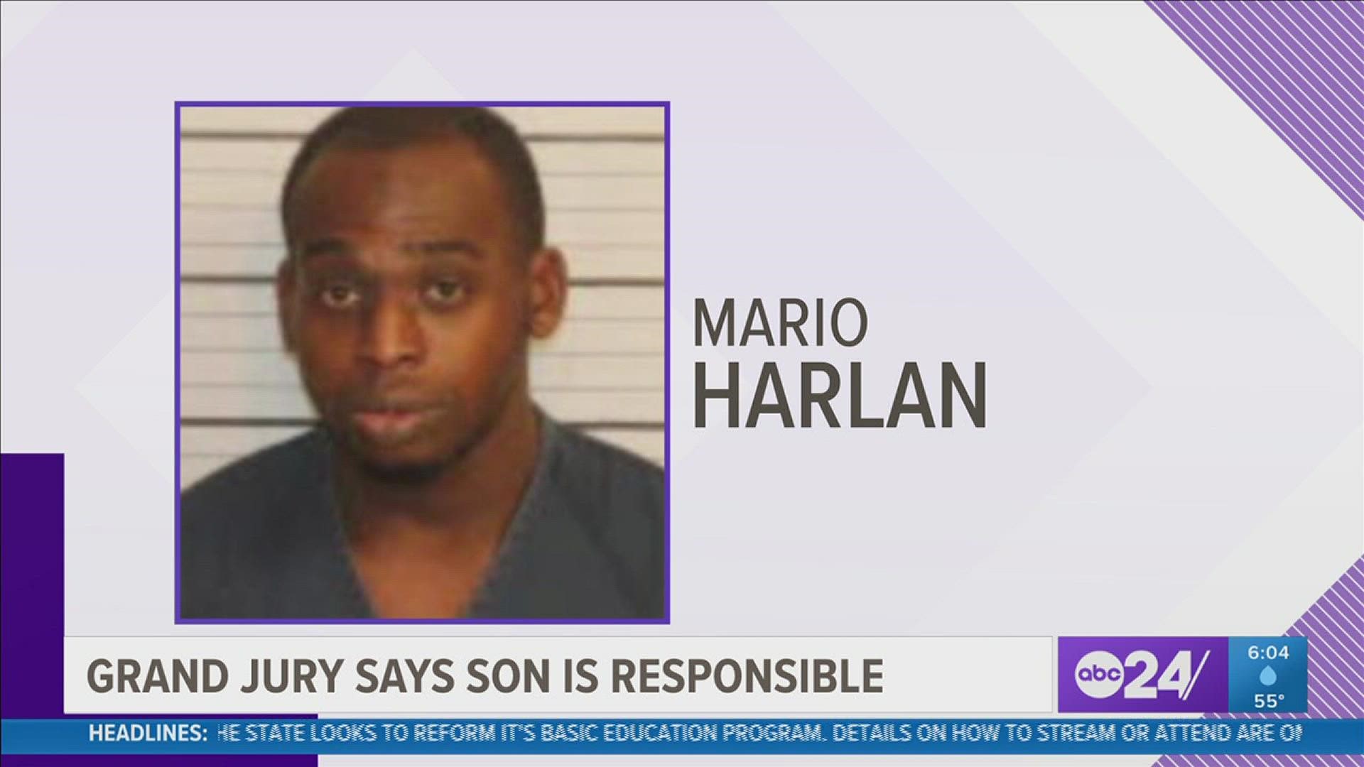 Mario Harlan was indicted for first-degree murder in the death of his father Patrick Harlan.