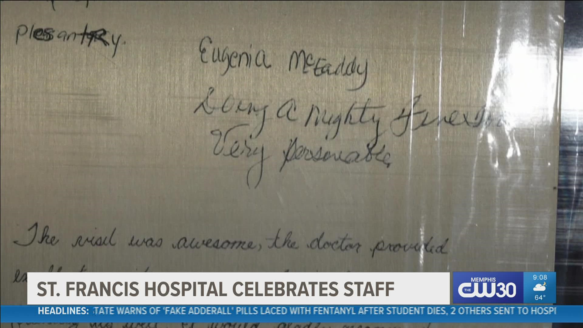 St. Francis Hospital dedicated its staff with special notes from former patients.