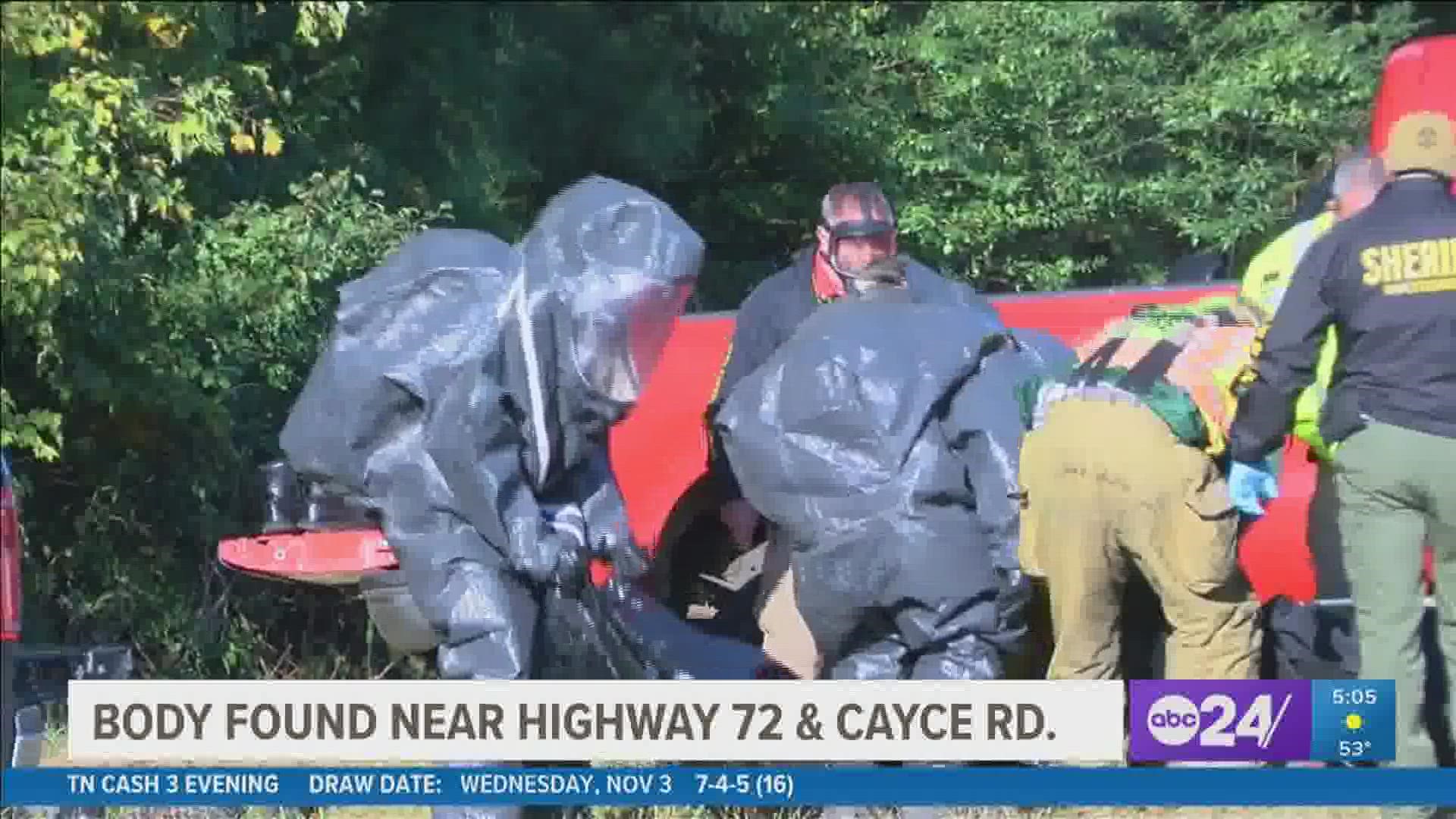 Investigators said the body was found about 3 a.m. Thursday in a wooded area along Highway 72, about a half-mile east of Cayce Road.