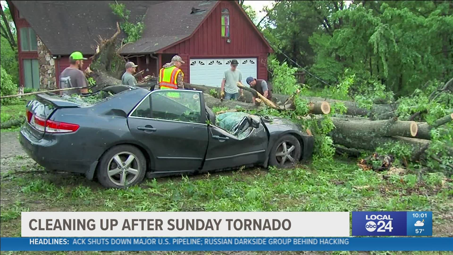 The tornado hit parts of Tipton County Sunday evening.