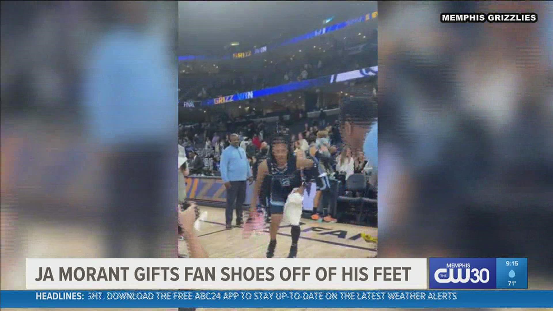Ja Morant gifts fan pair of Ja 1 sneakers after Memphis Grizzlies win