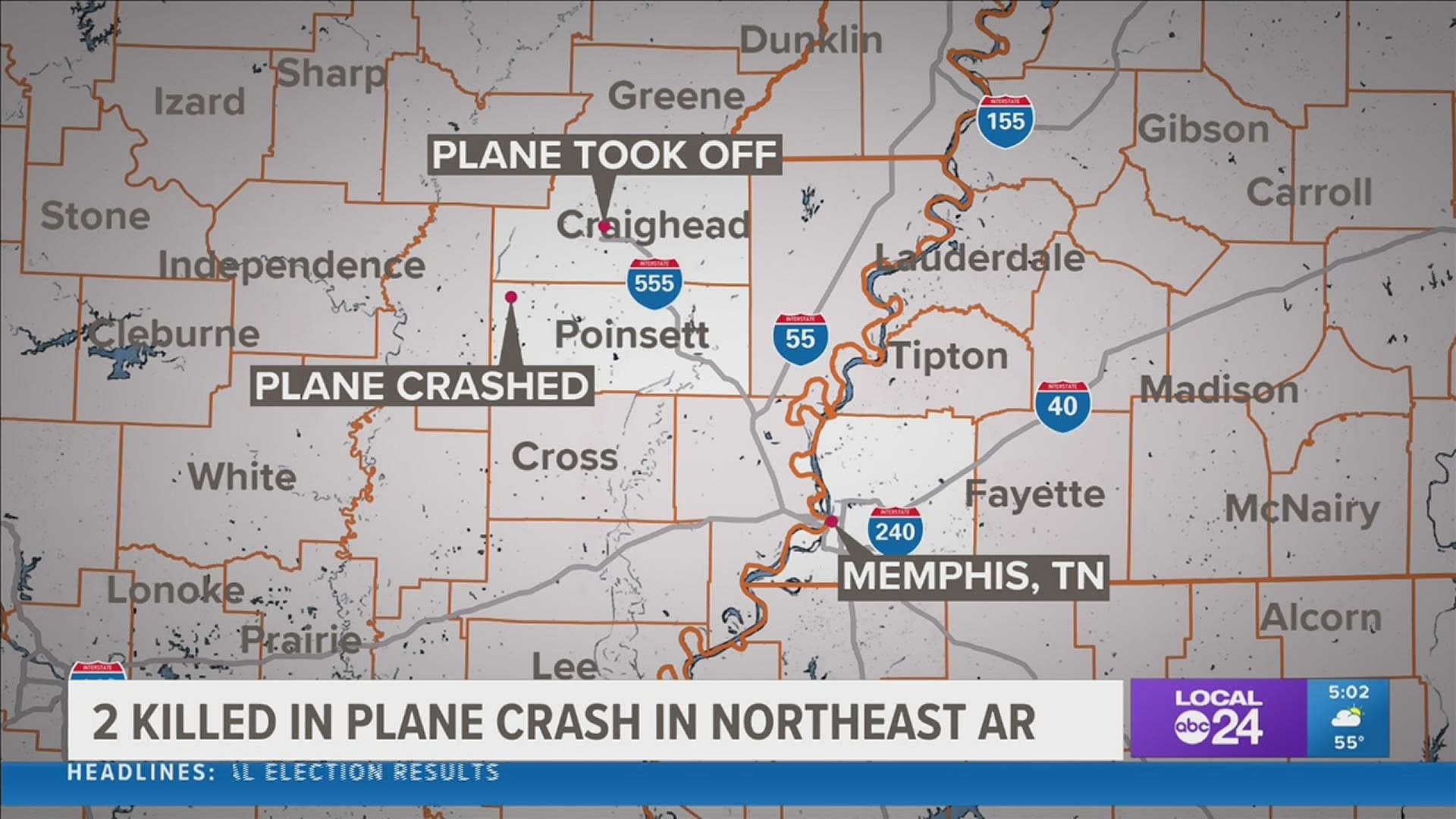 Two killed in plane crash in Poinsett County Arkansas