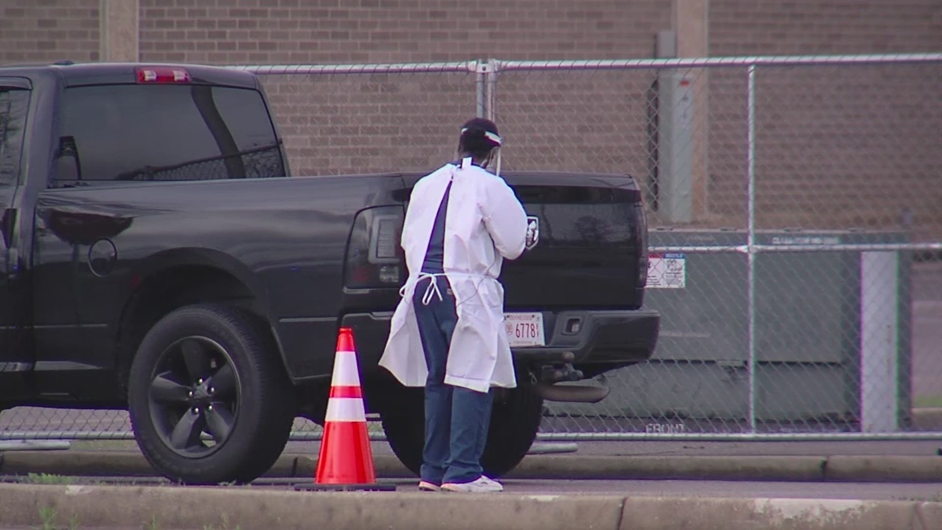 Drive-thru testing is underway at Tiger Lane - Monday, March 23, 2020.