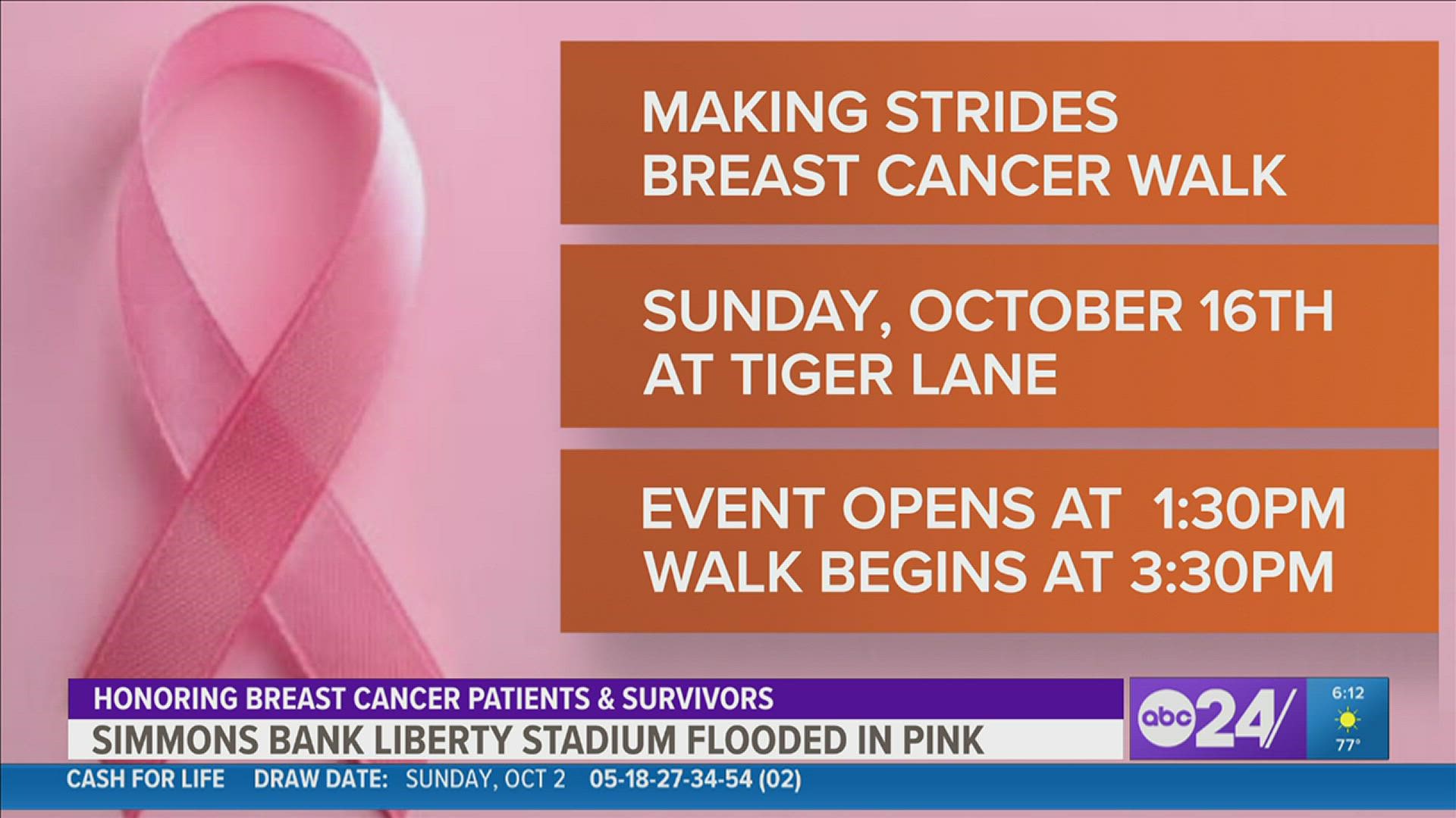 The walk starts at 3:30 p.m. at the Simmons Bank Liberty Stadium.