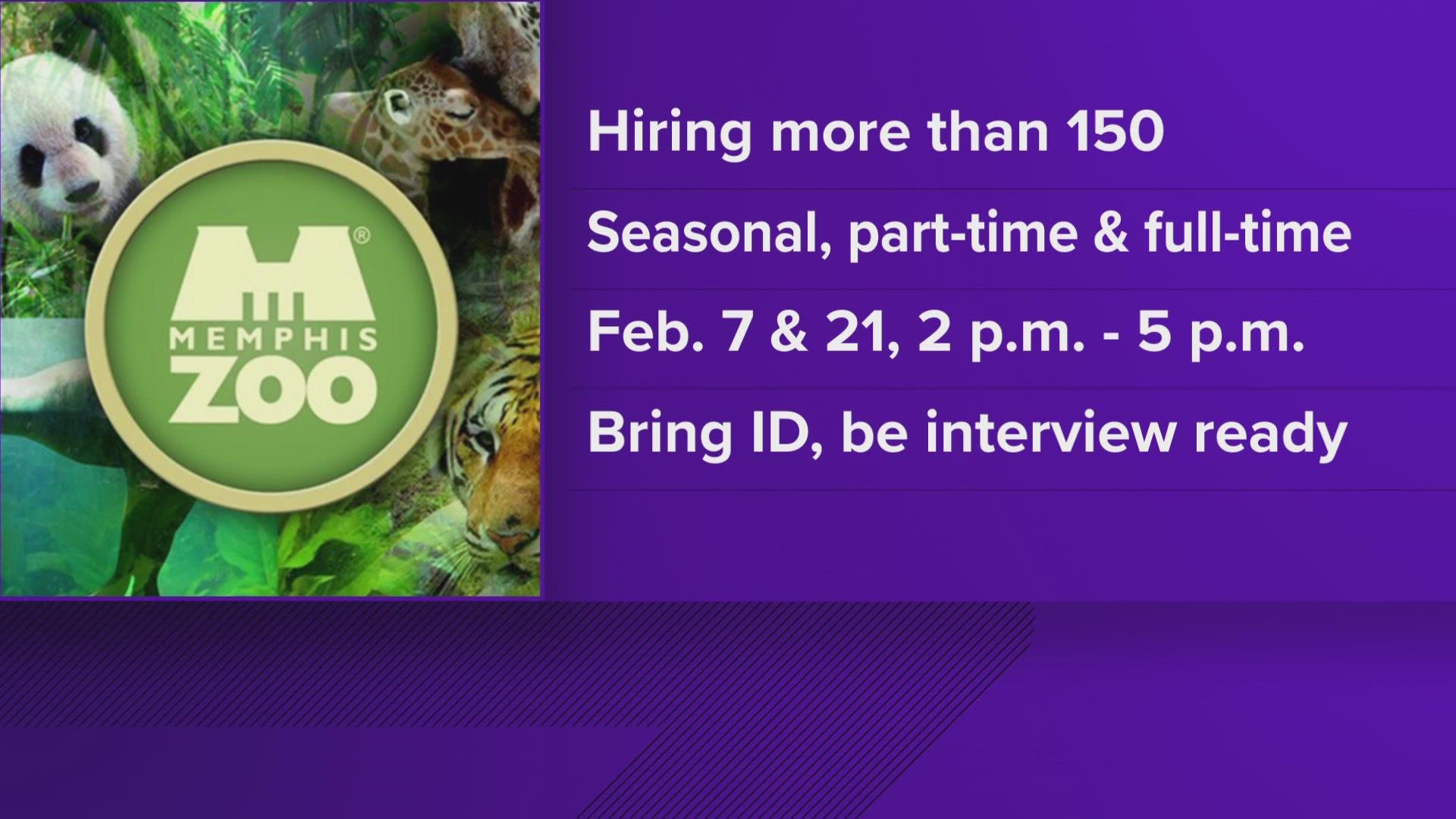 The fairs will be held Tuesday, Feb. 7, and Tuesday, Feb. 21, from 2 p.m. to 5 p.m. and the zoo said they are looking to hire more than 150 people for spring.