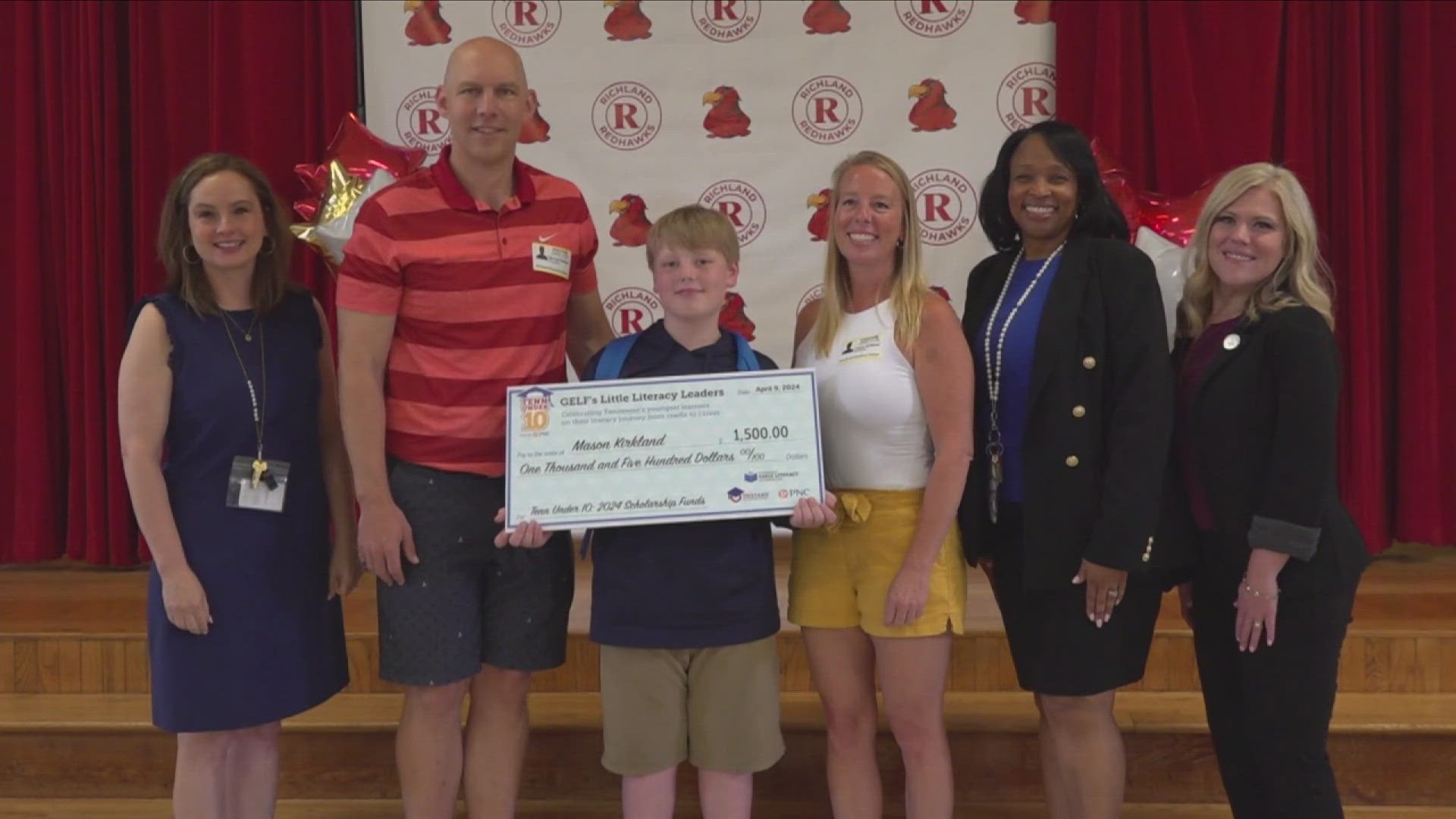 Mason Kirkland is one of the 10 under 10 Literacy Ambassadors, earning a $1,500 scholarship and a new backpack filled with books.