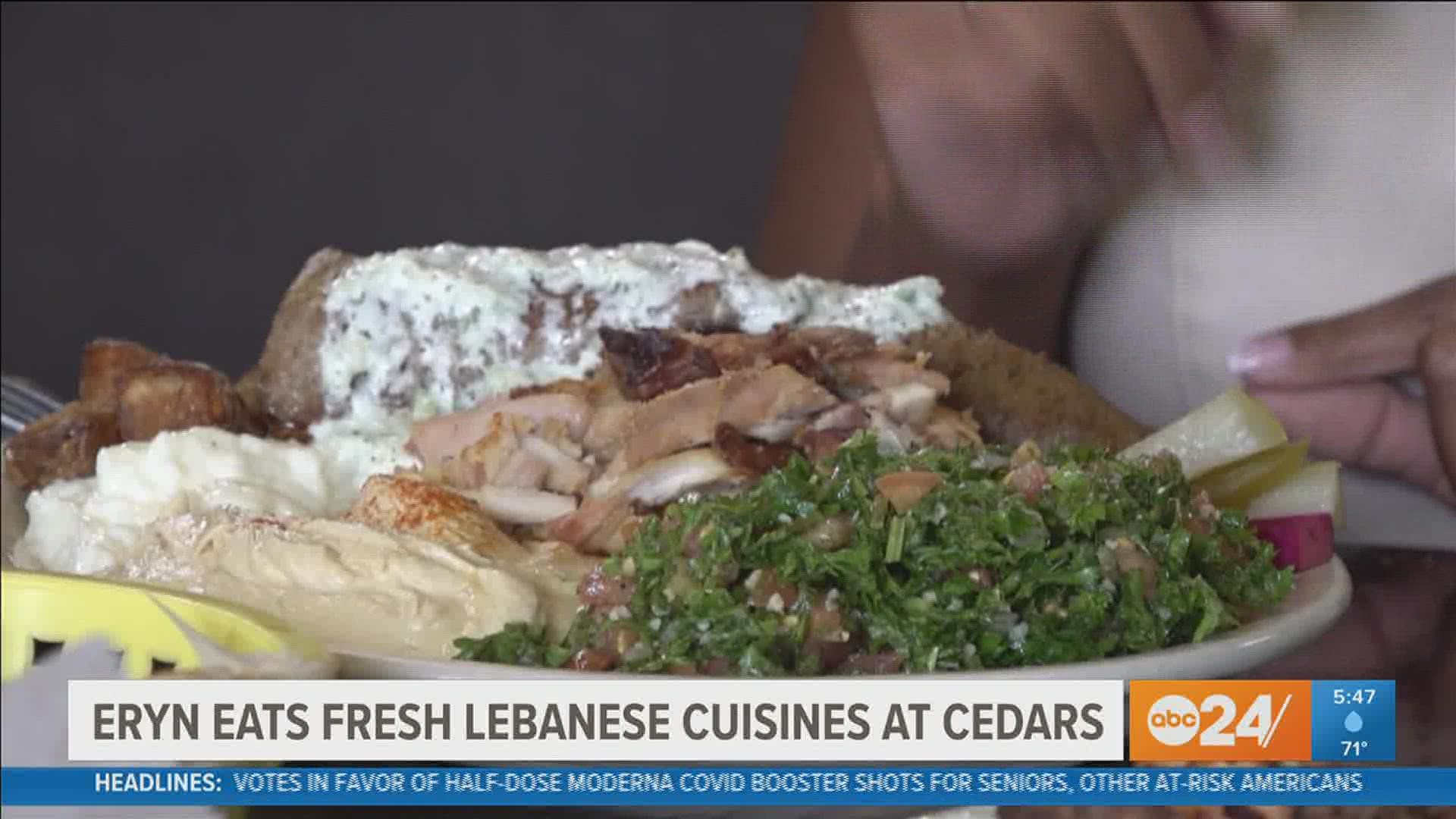 Anchor Eryn Rogers experiences Lebanese cuisine and culture at Cedars restaurant in Cordova with fresh herbs and spices piling on the plates.