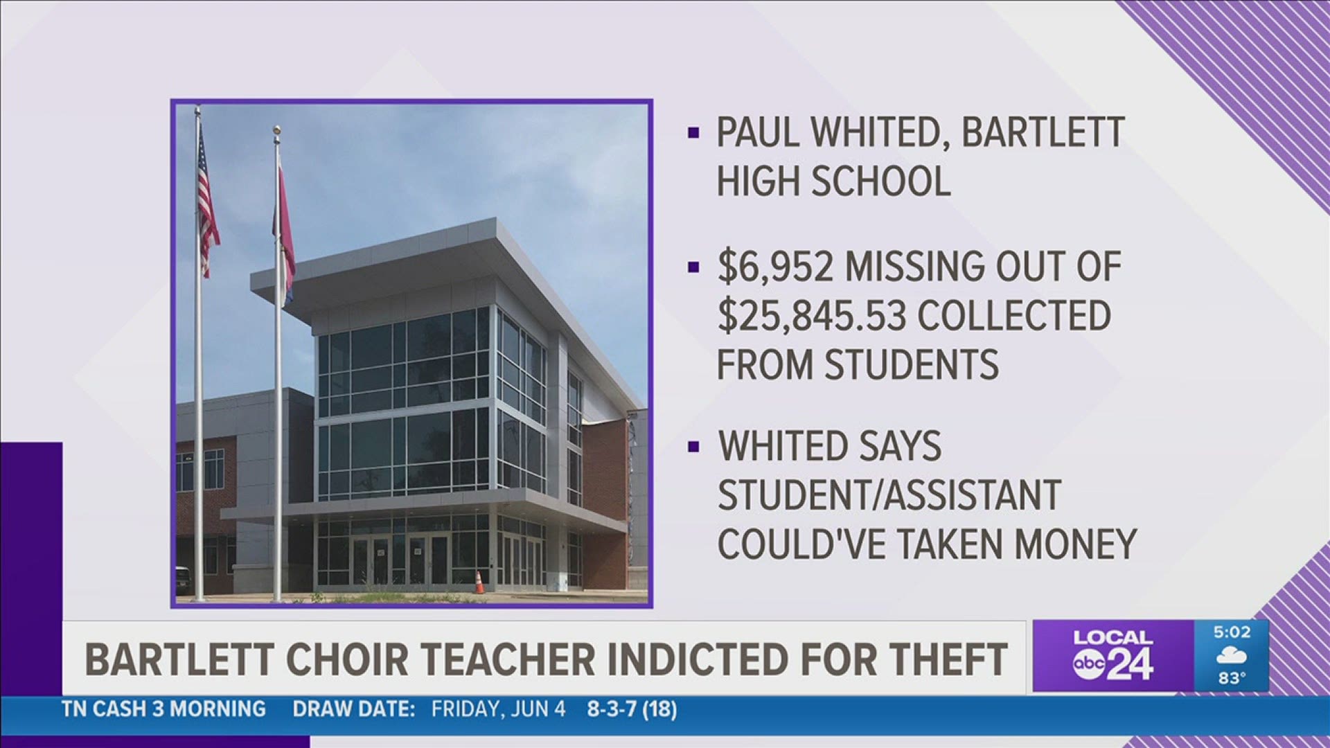 Paul Whited, the choral teacher at Bartlett High School, was charged with one count of theft over $2,500.
