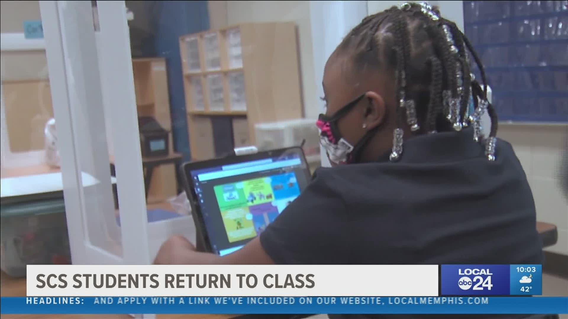 Shelby County Schools students headed back into school buildings for in-person learning after nearly a year of virtual learning.