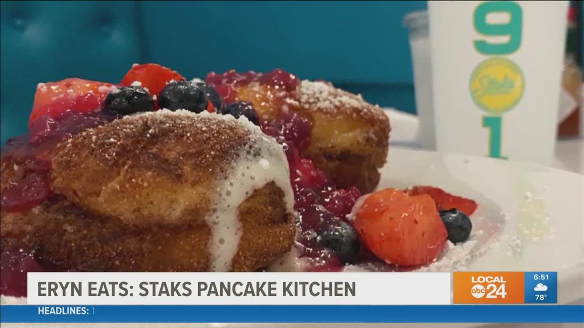Local24 Anchor Eryn Rogers reviews Staks cinnamon pancakes, Trio tacos, and a soon-to-be added menu item that has not been named yet