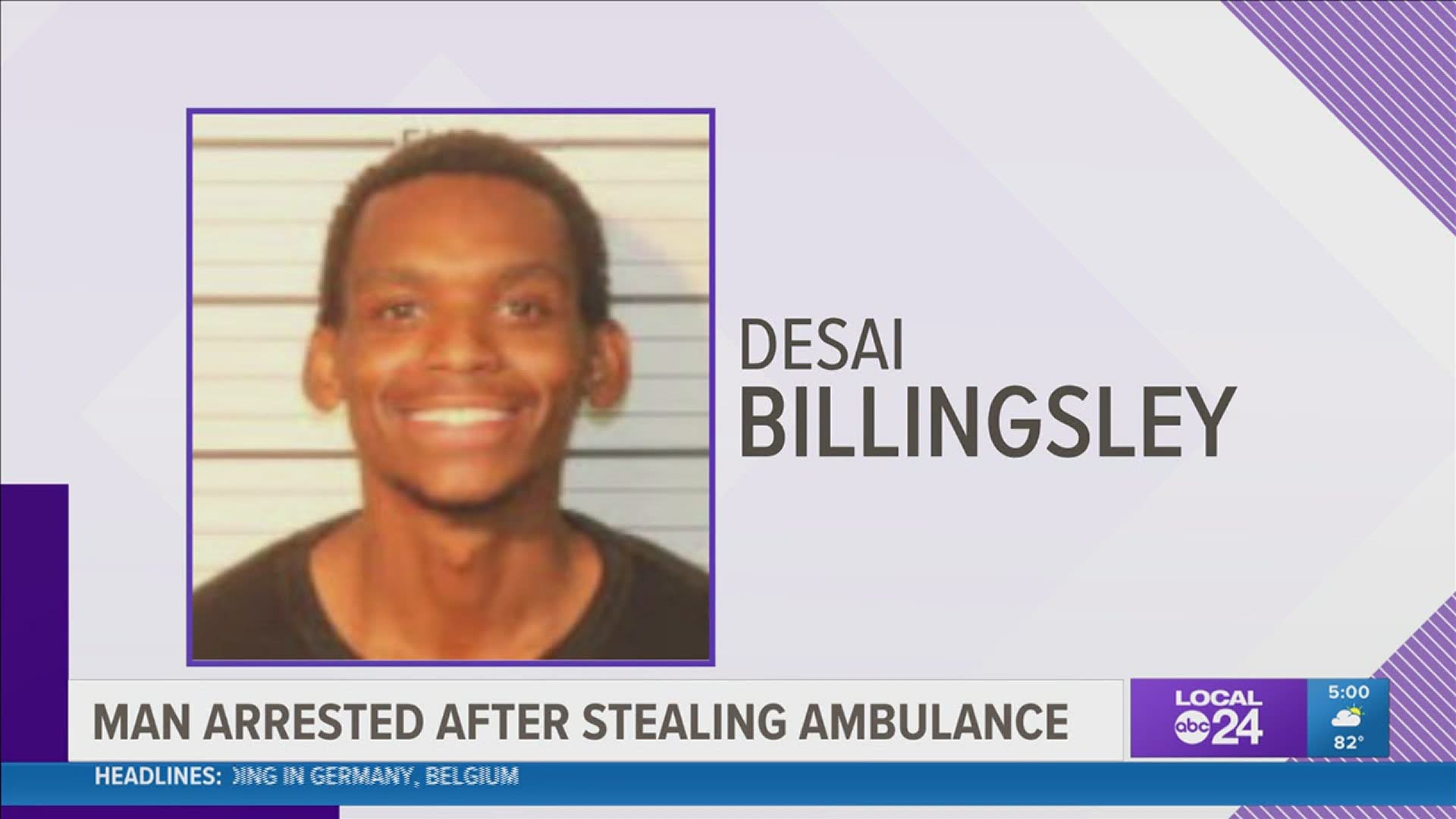 Memphis Police said 23-year-old Desai Billingsley was tracked down after a video was posted on YouTube showing him abandoning the stolen ambulance.