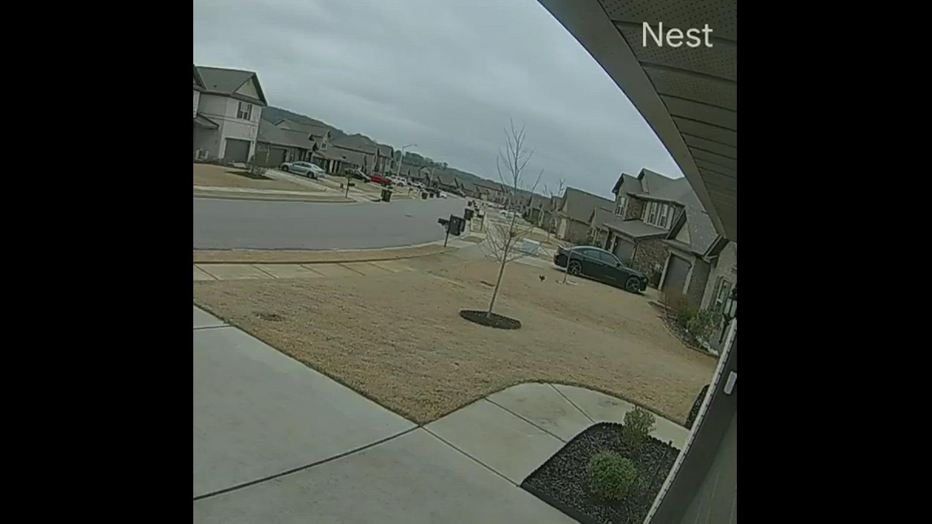 Video from a home surveillance camera captures the moments a Tennessee National Guard Blackhawk helicopter went down near Huntsville, Alabama.